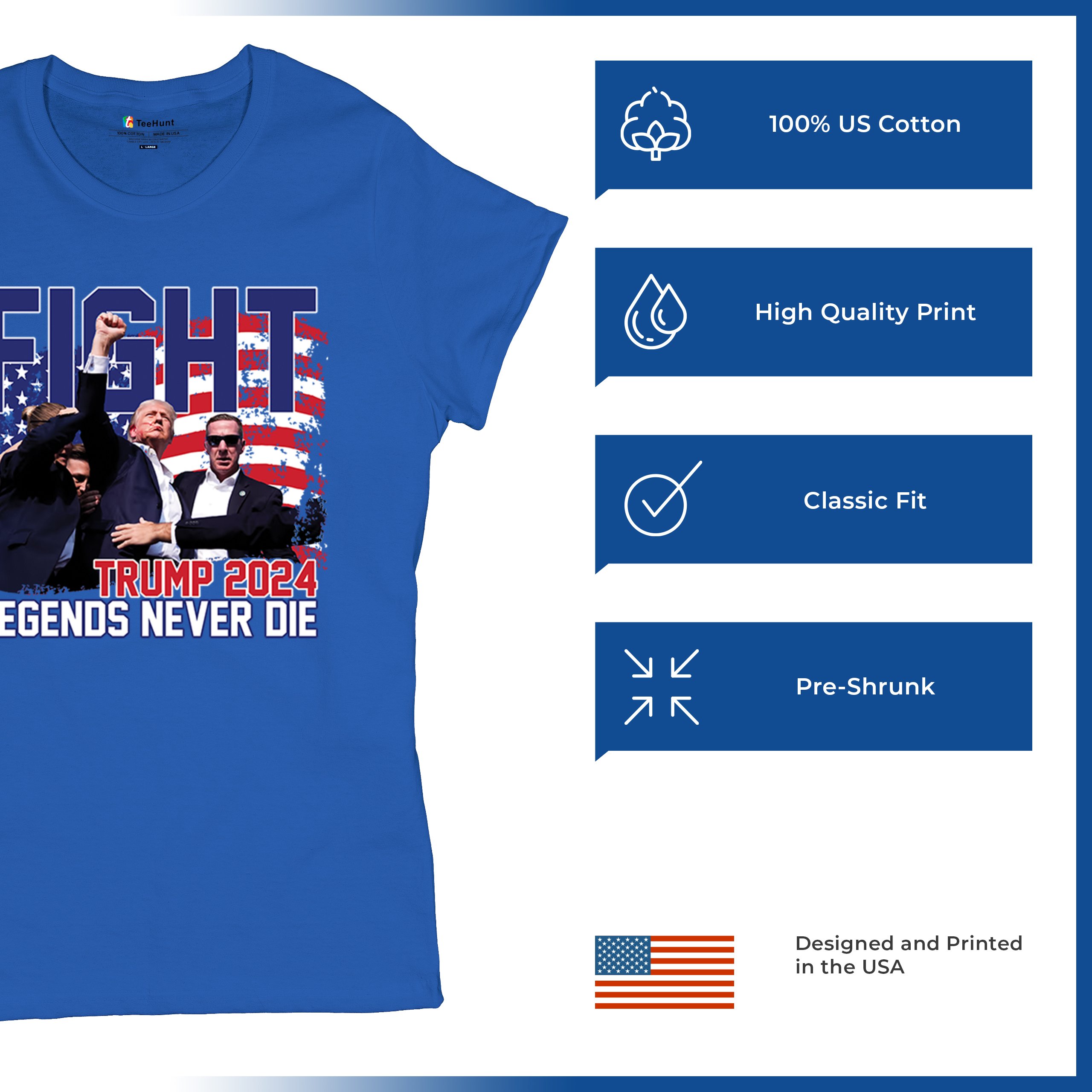 Trump 2024 Legends Never Die T-Shirt MAGA America First President Women's Tee - Picture 35 of 50