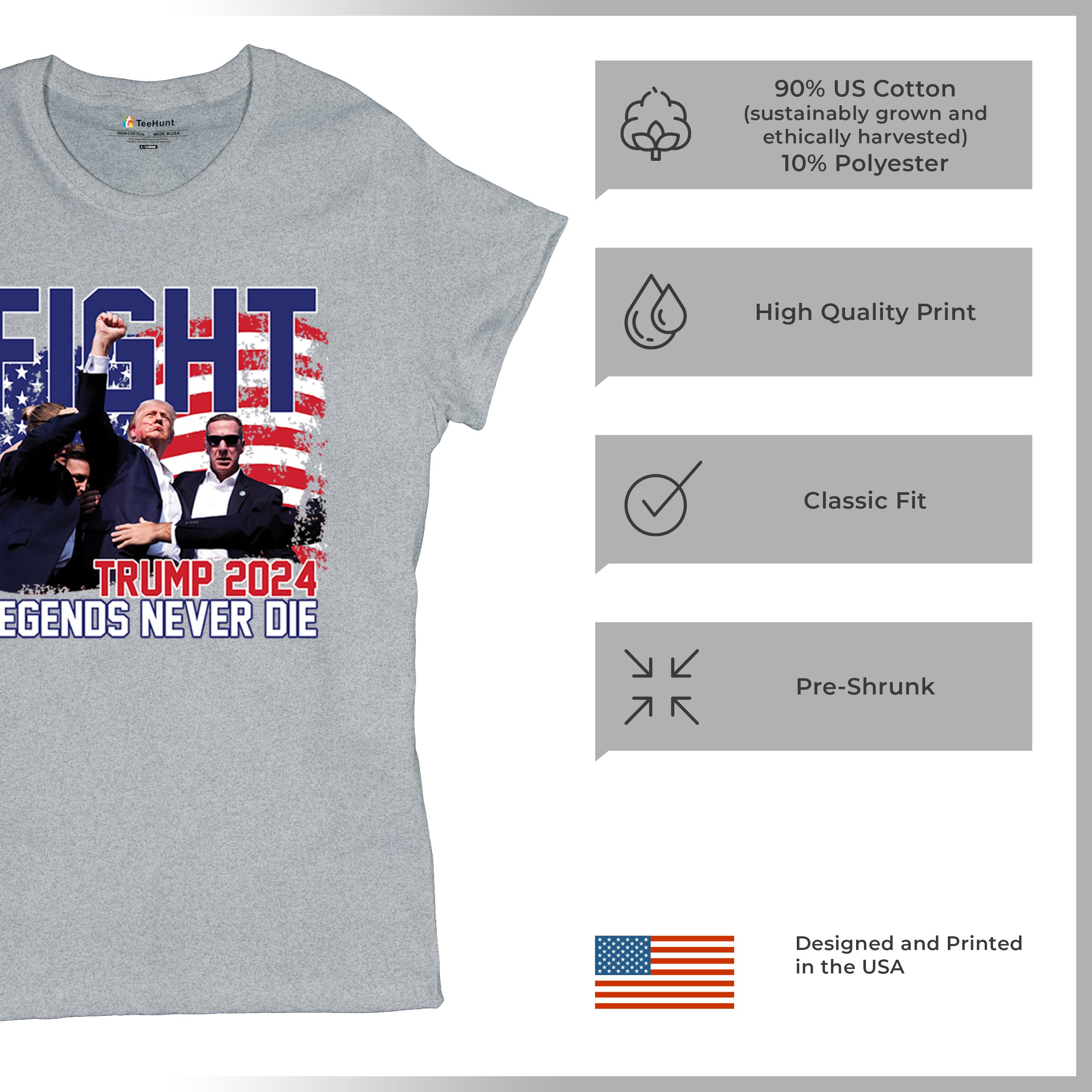 Trump 2024 Legends Never Die T-Shirt MAGA America First President Women's Tee - Picture 14 of 50