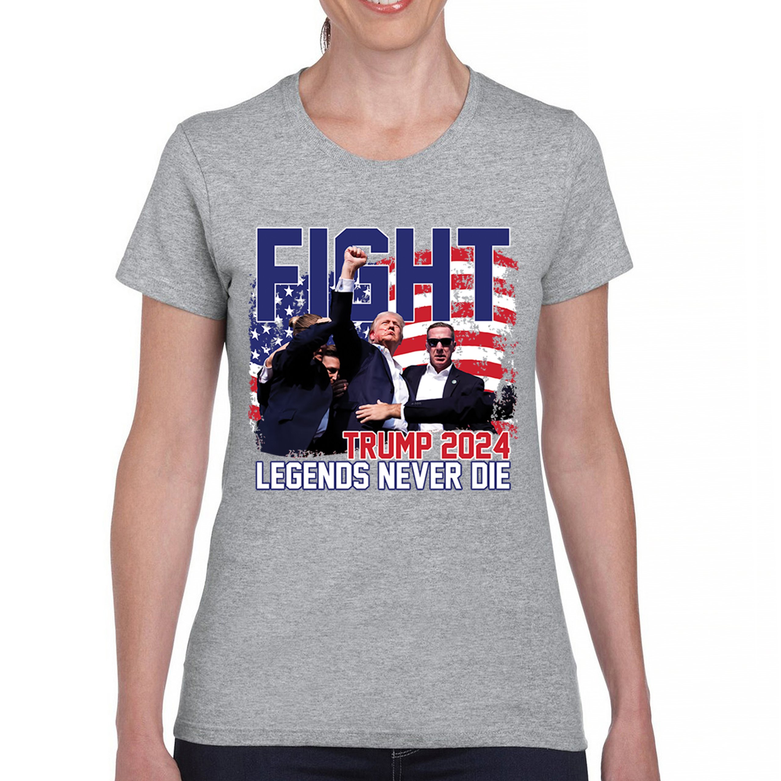 Trump 2024 Legends Never Die T-Shirt MAGA America First President Women's Tee - Picture 9 of 50