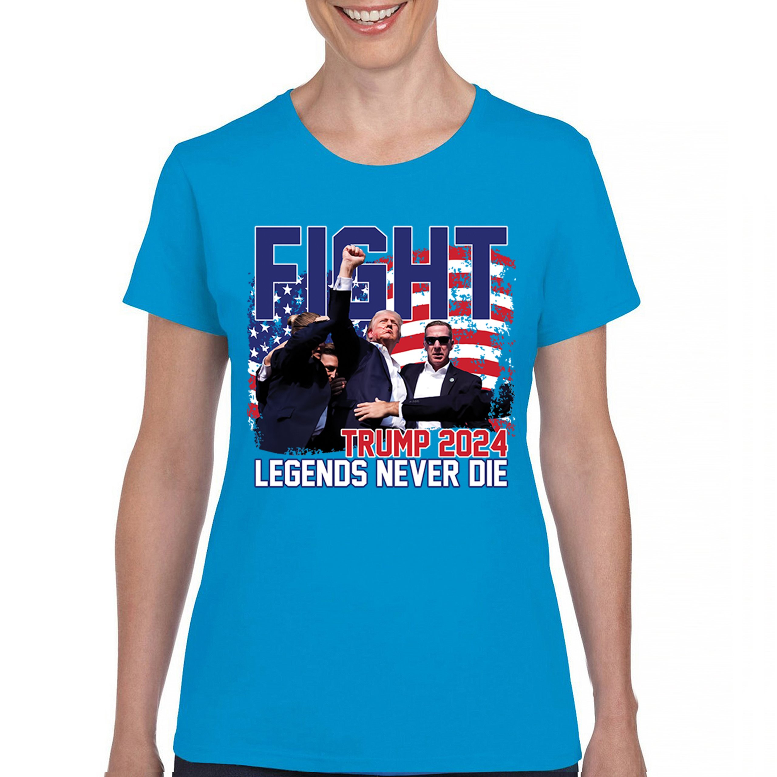 Trump 2024 Legends Never Die T-Shirt MAGA America First President Women's Tee - Picture 37 of 50
