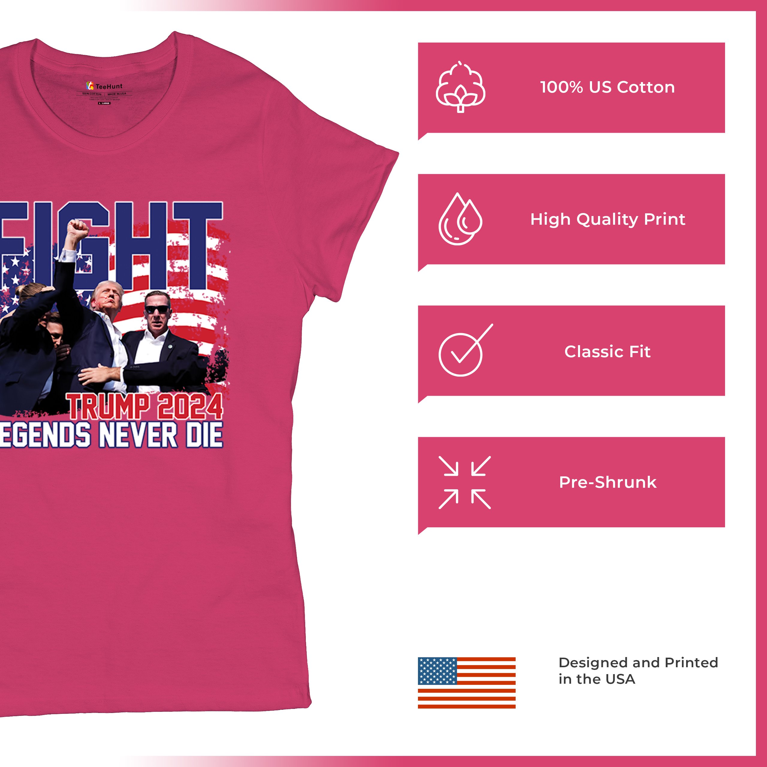 Trump 2024 Legends Never Die T-Shirt MAGA America First President Women's Tee - Picture 49 of 50