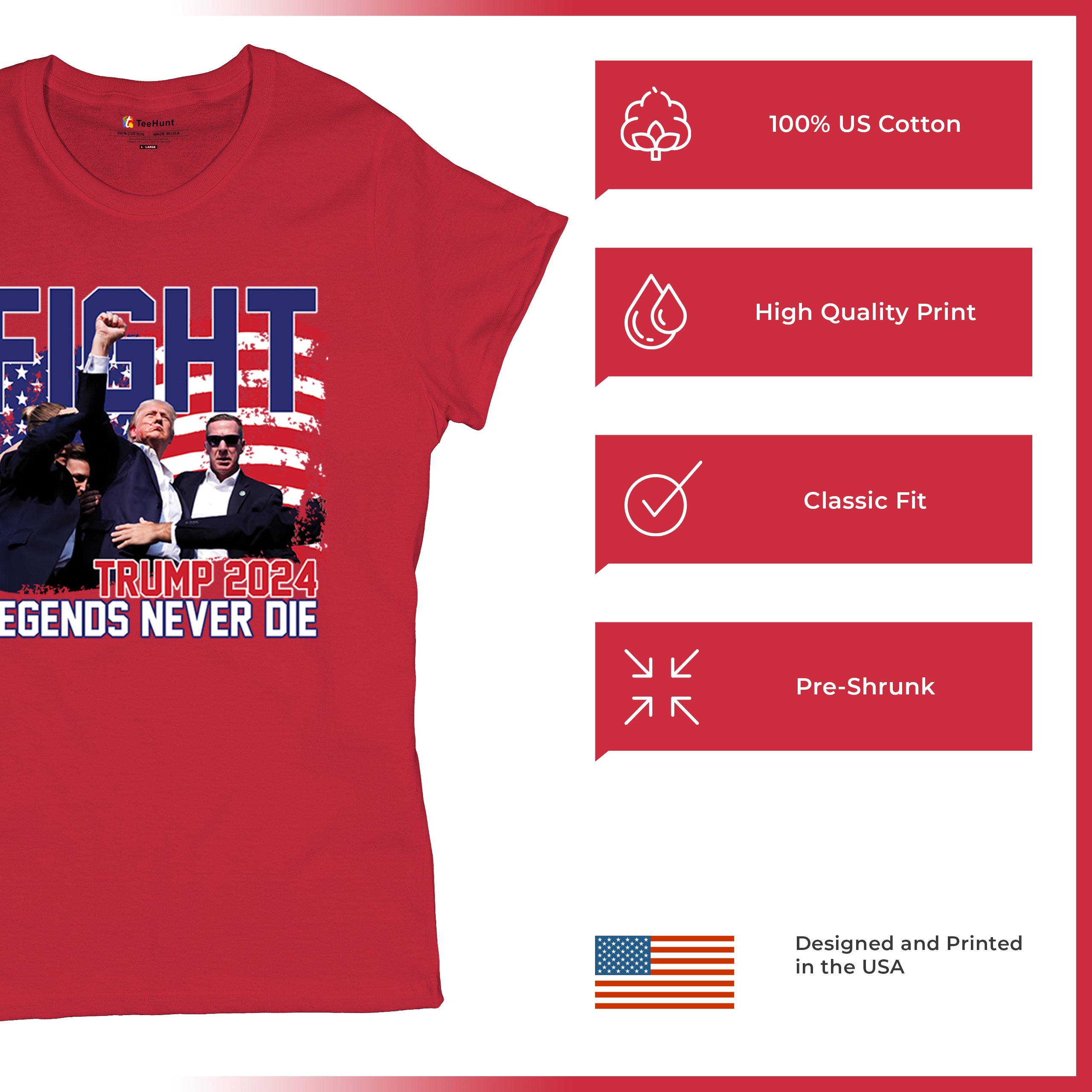 Trump 2024 Legends Never Die T-Shirt MAGA America First President Women's Tee - Picture 21 of 50