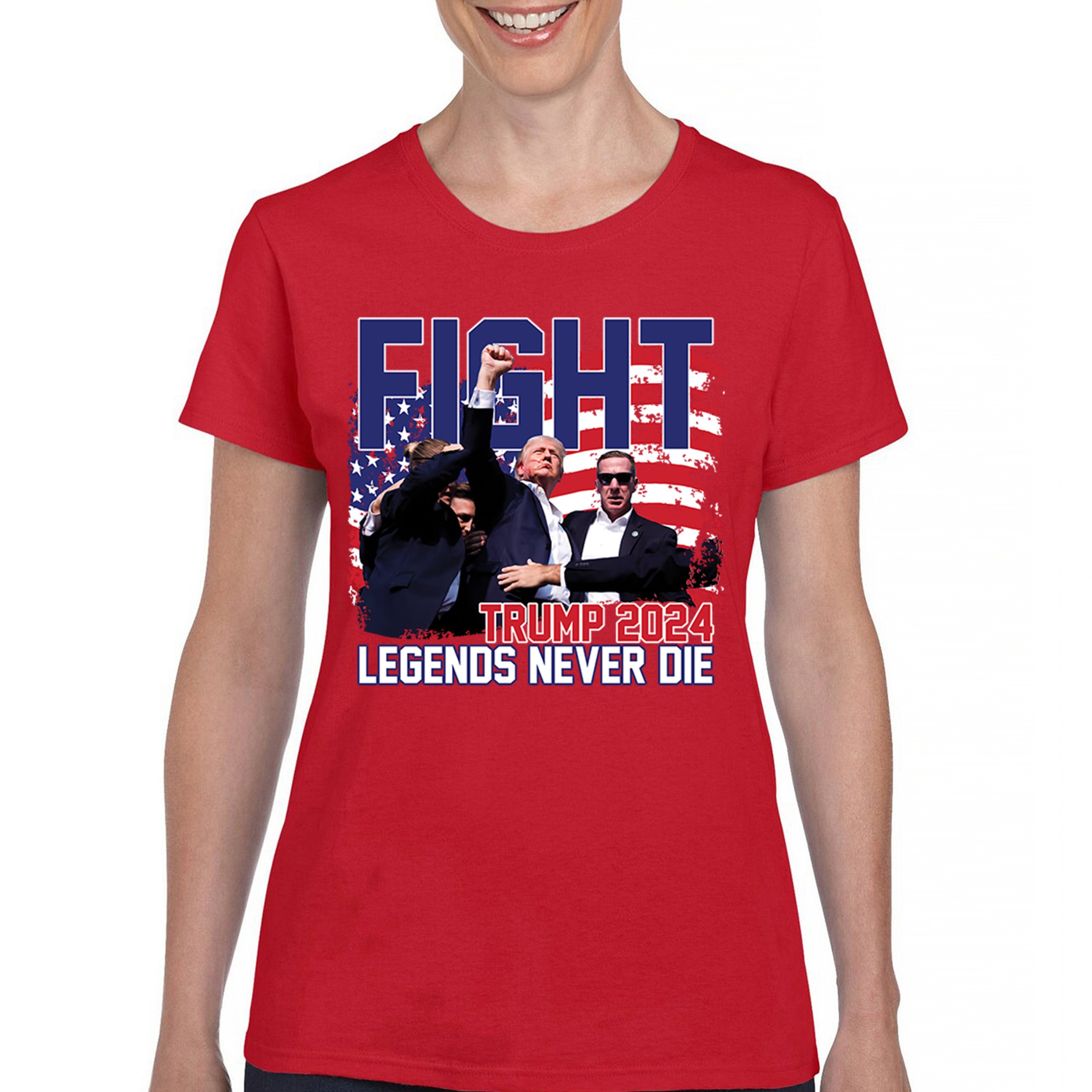 Trump 2024 Legends Never Die T-Shirt MAGA America First President Women's Tee - Picture 16 of 50