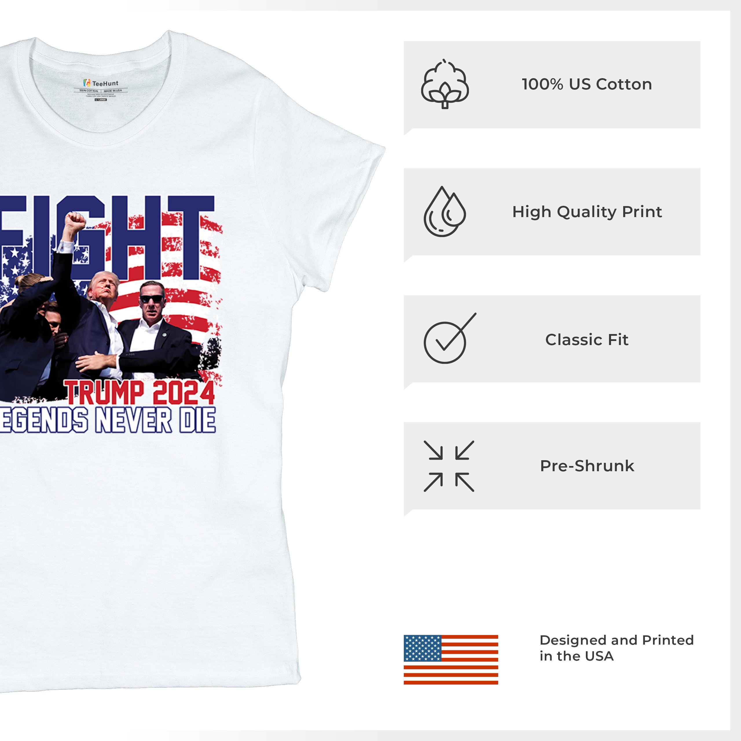 Trump 2024 Legends Never Die T-Shirt MAGA America First President Women's Tee - Picture 28 of 50