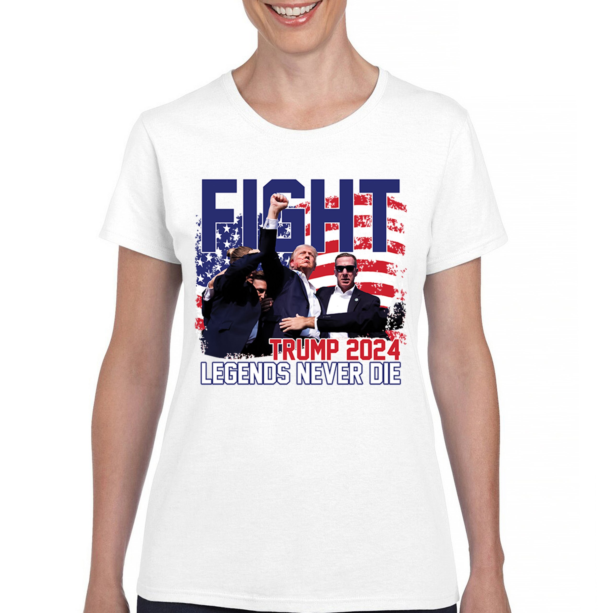 Trump 2024 Legends Never Die T-Shirt MAGA America First President Women's Tee - Picture 23 of 50