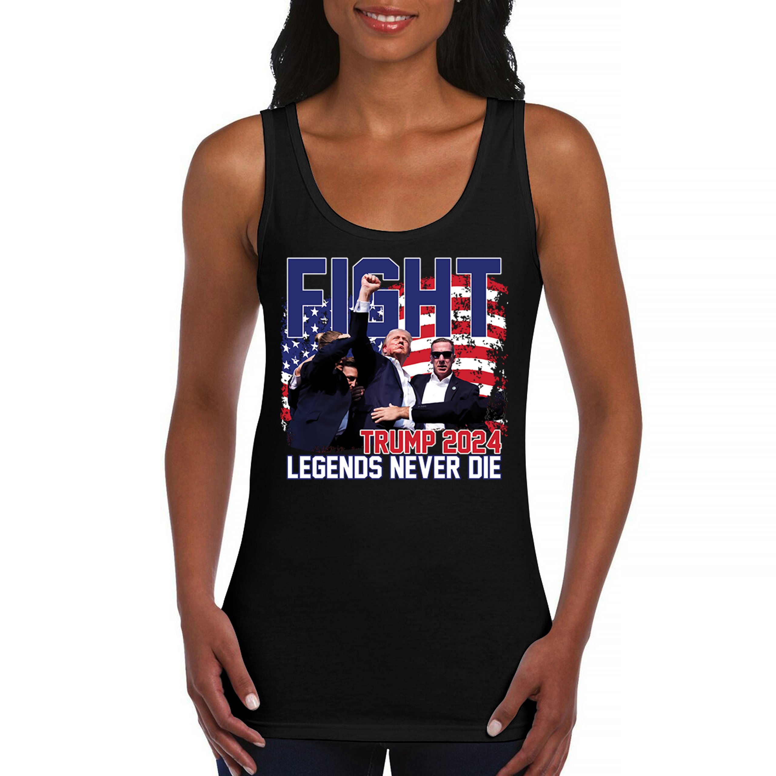Trump 2024 Legends Never Die Women's Tank Top MAGA America First President - Picture 2 of 36