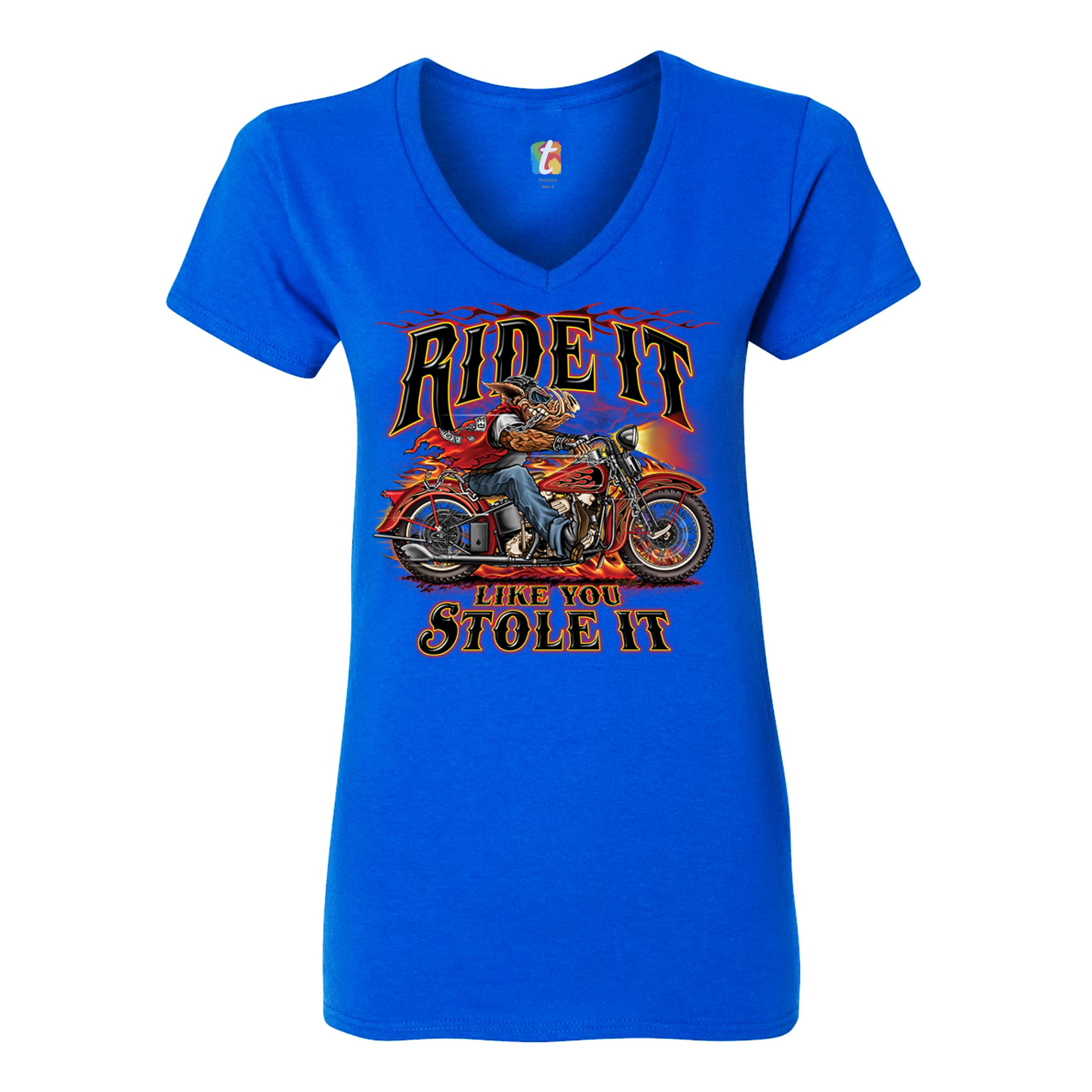 Ride It Like You Stole It Women's V-Neck T-shirt Biker Born to Be Wild Tee - Picture 31 of 41