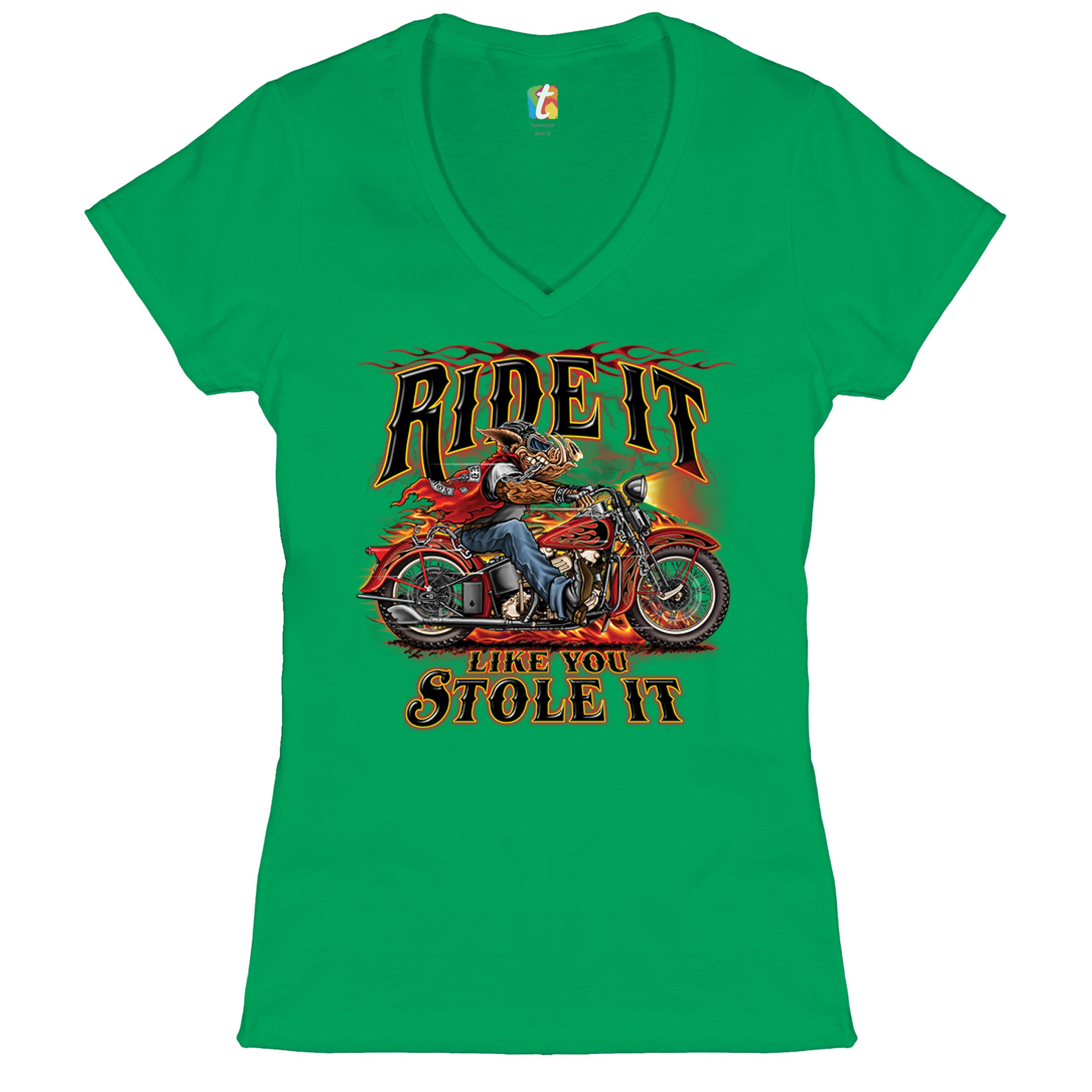 Ride It Like You Stole It Women's V-Neck T-shirt Biker Born to Be Wild Tee - Picture 26 of 41