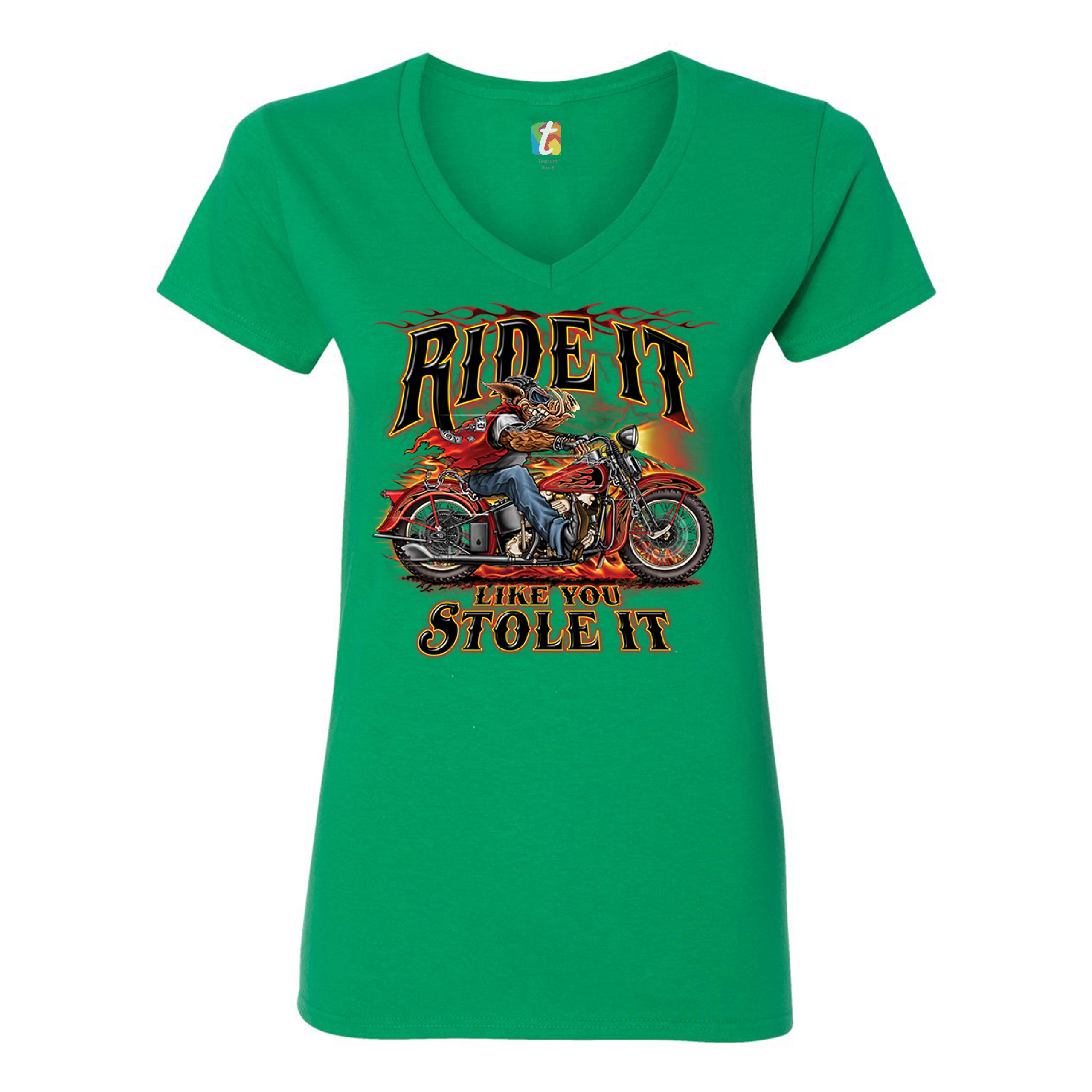 Ride It Like You Stole It Women's V-Neck T-shirt Biker Born to Be Wild Tee - Picture 27 of 41