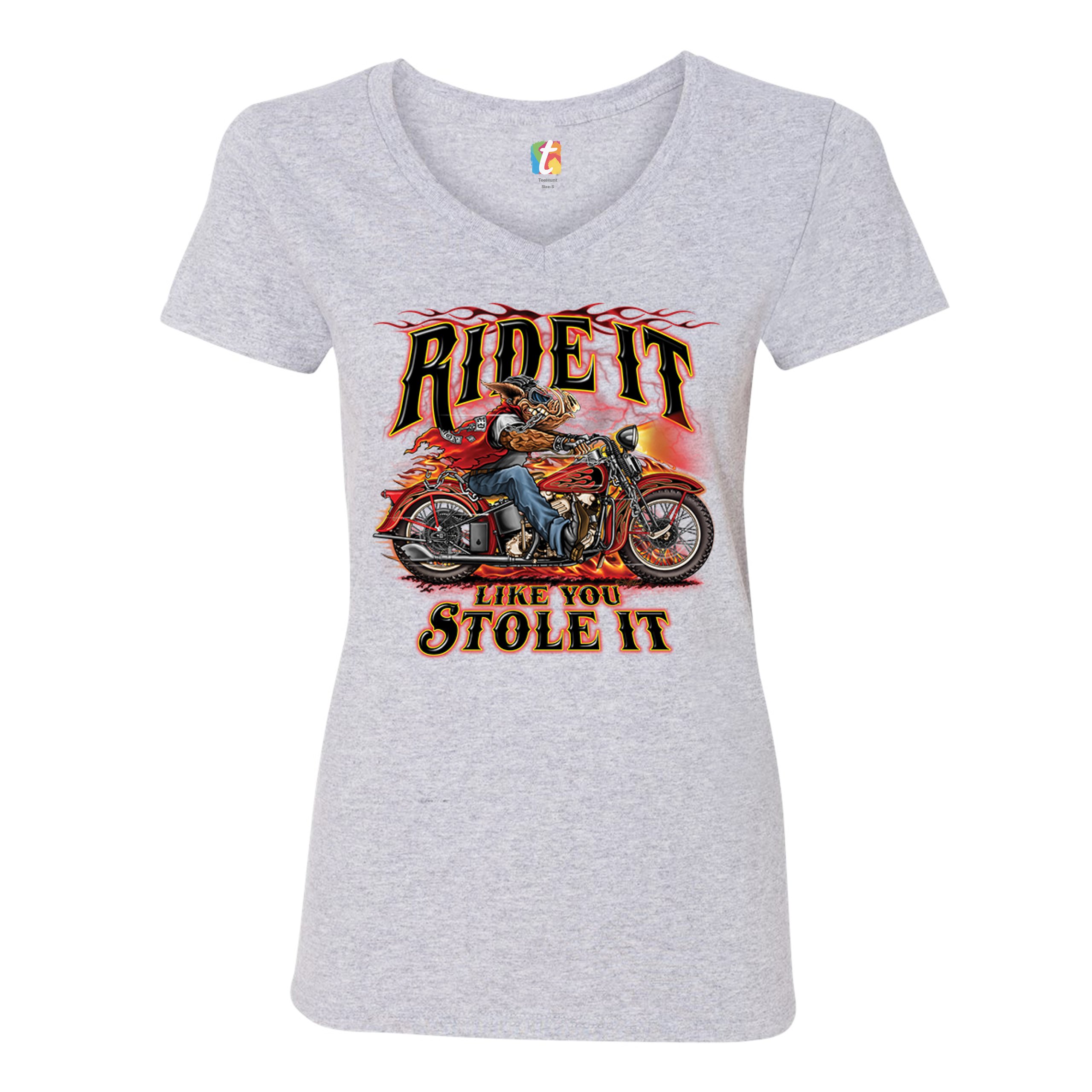 Ride It Like You Stole It Women's V-Neck T-shirt Biker Born to Be Wild Tee - Picture 7 of 41