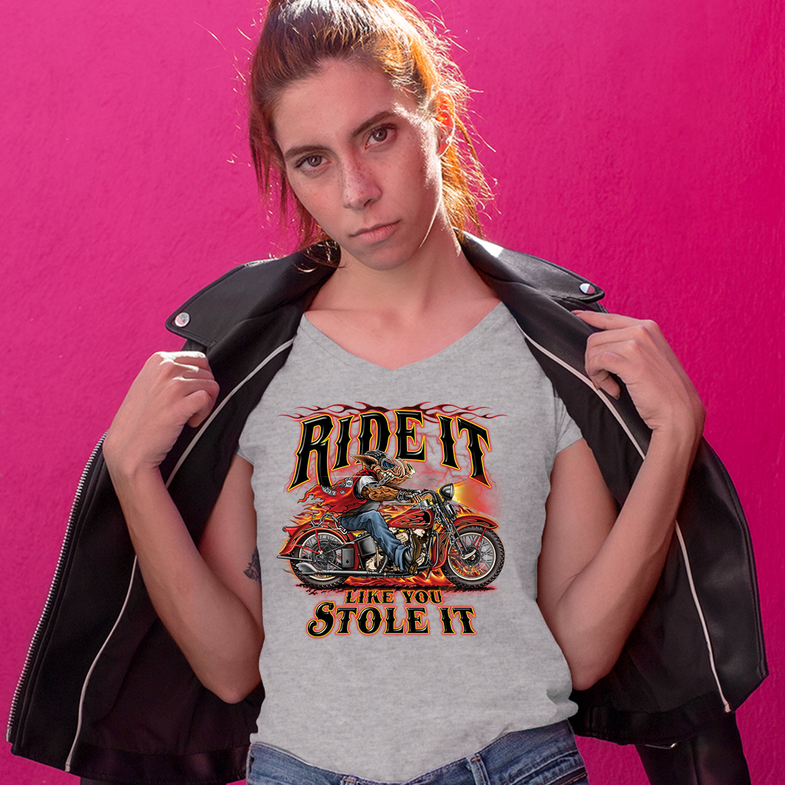 Ride It Like You Stole It Women's V-Neck T-shirt Biker Born to Be Wild Tee - Picture 9 of 41