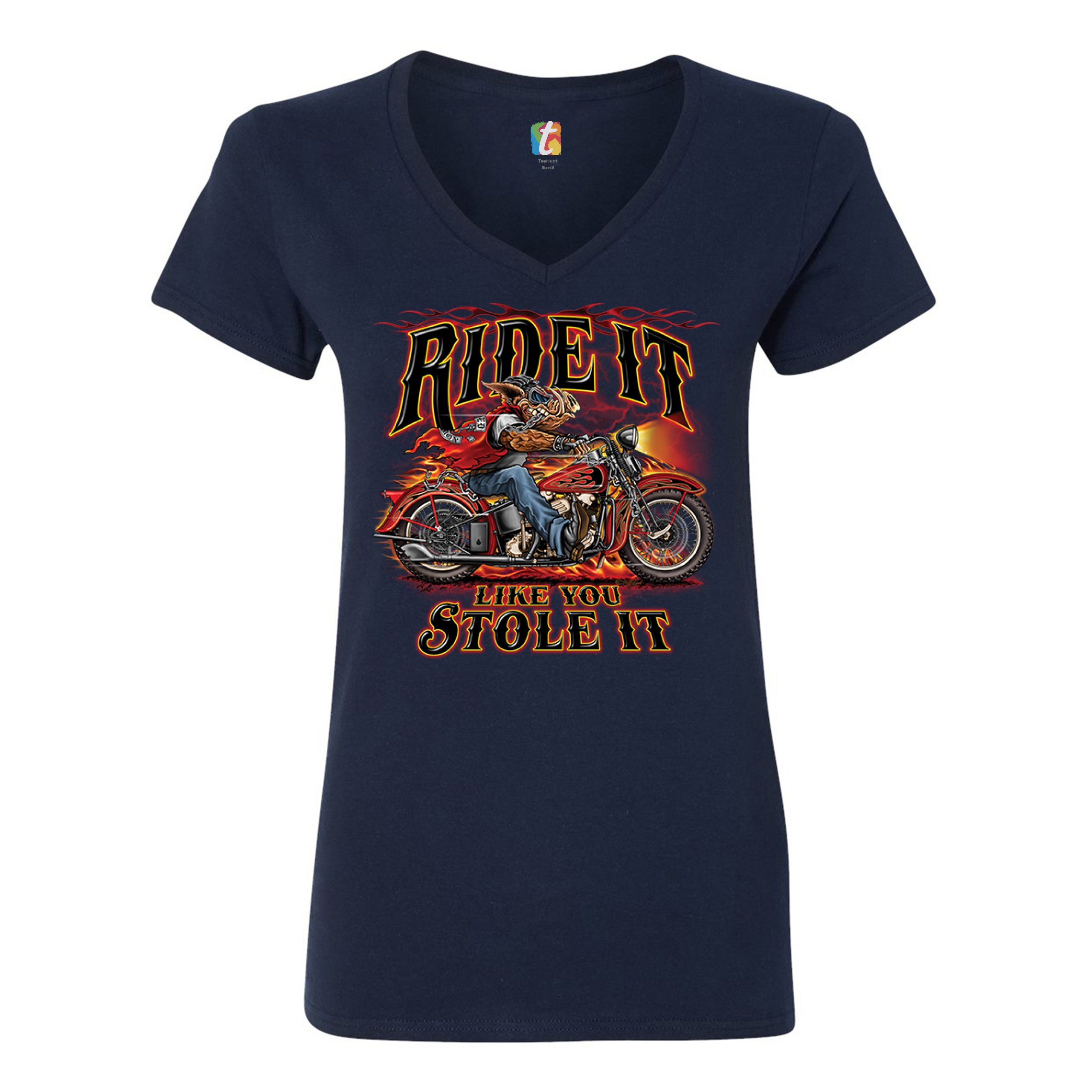 Ride It Like You Stole It Women's V-Neck T-shirt Biker Born to Be Wild Tee - Picture 23 of 41