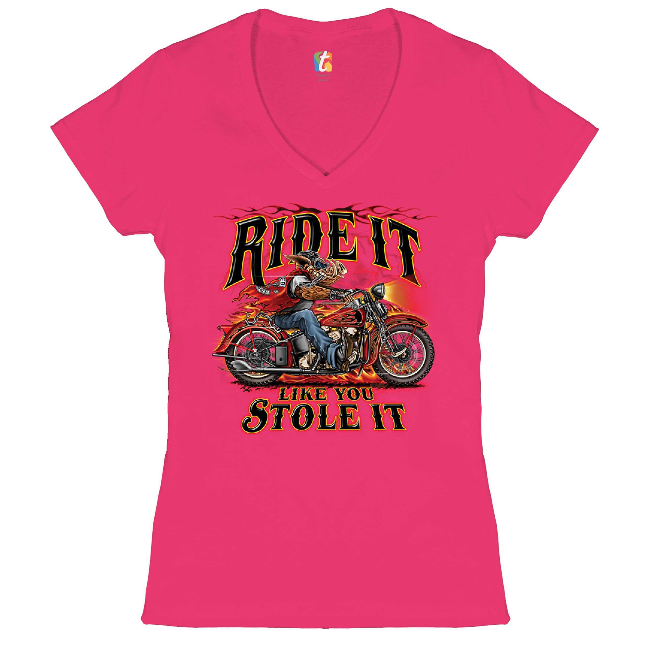 Ride It Like You Stole It Women's V-Neck T-shirt Biker Born to Be Wild Tee - Picture 34 of 41