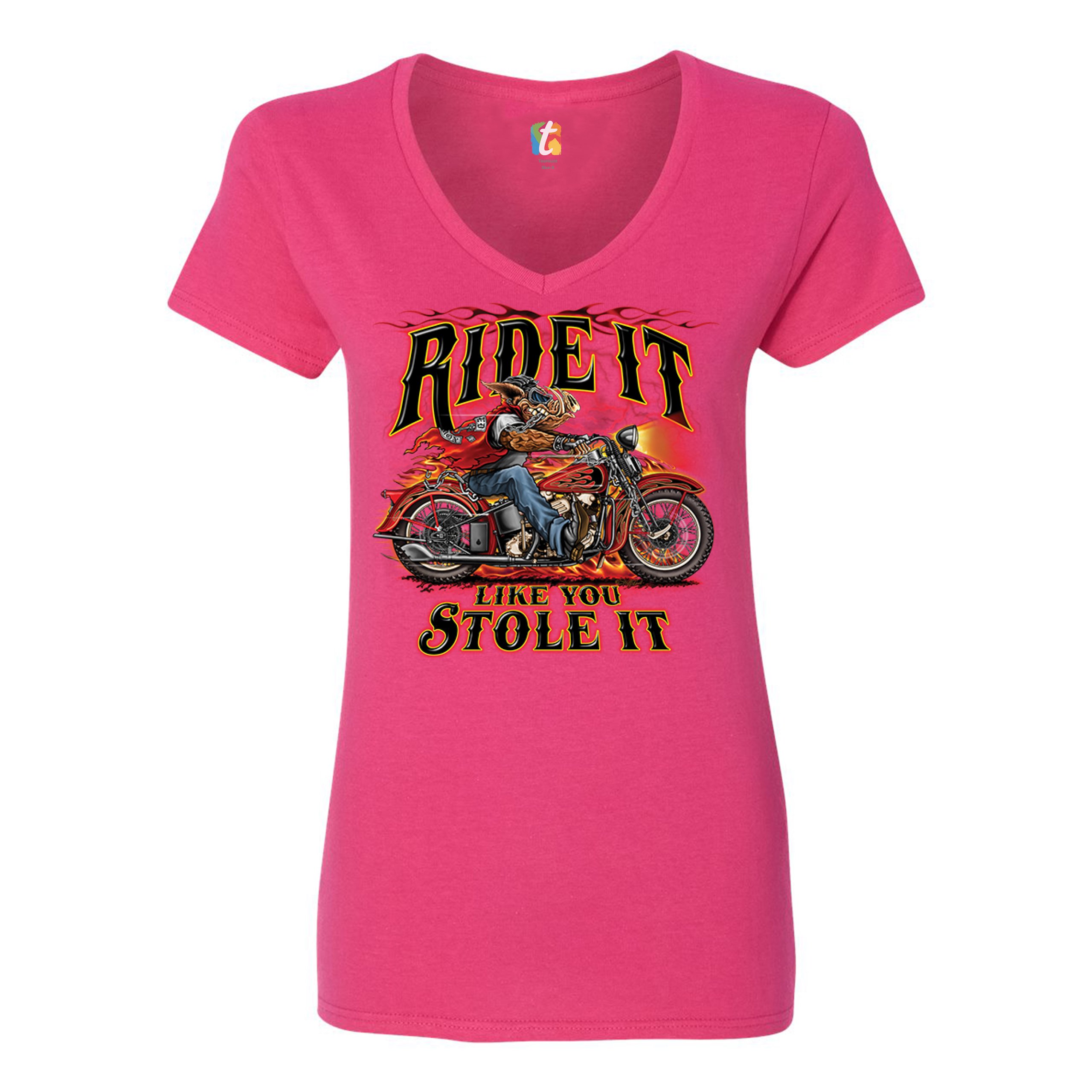 Ride It Like You Stole It Women's V-Neck T-shirt Biker Born to Be Wild Tee - Picture 35 of 41
