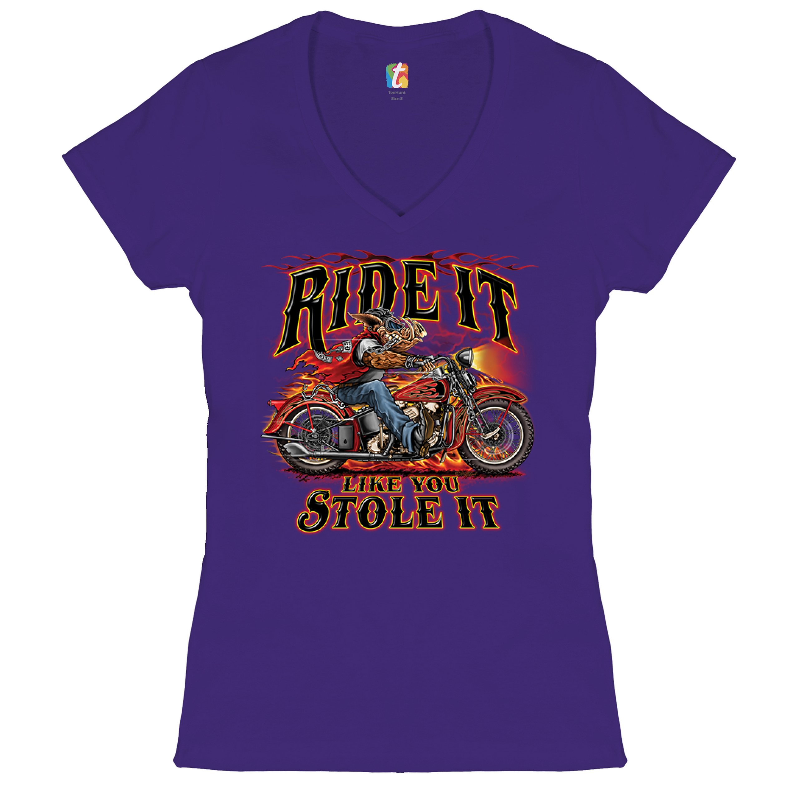 Ride It Like You Stole It Women's V-Neck T-shirt Biker Born to Be Wild Tee - Picture 10 of 41