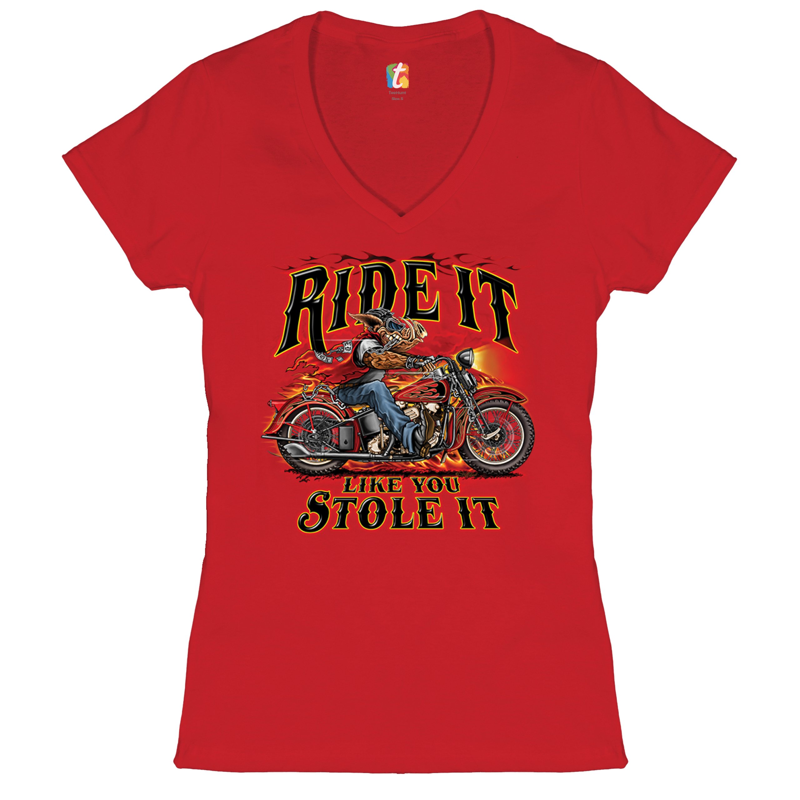 Ride It Like You Stole It Women's V-Neck T-shirt Biker Born to Be Wild Tee - Picture 14 of 41