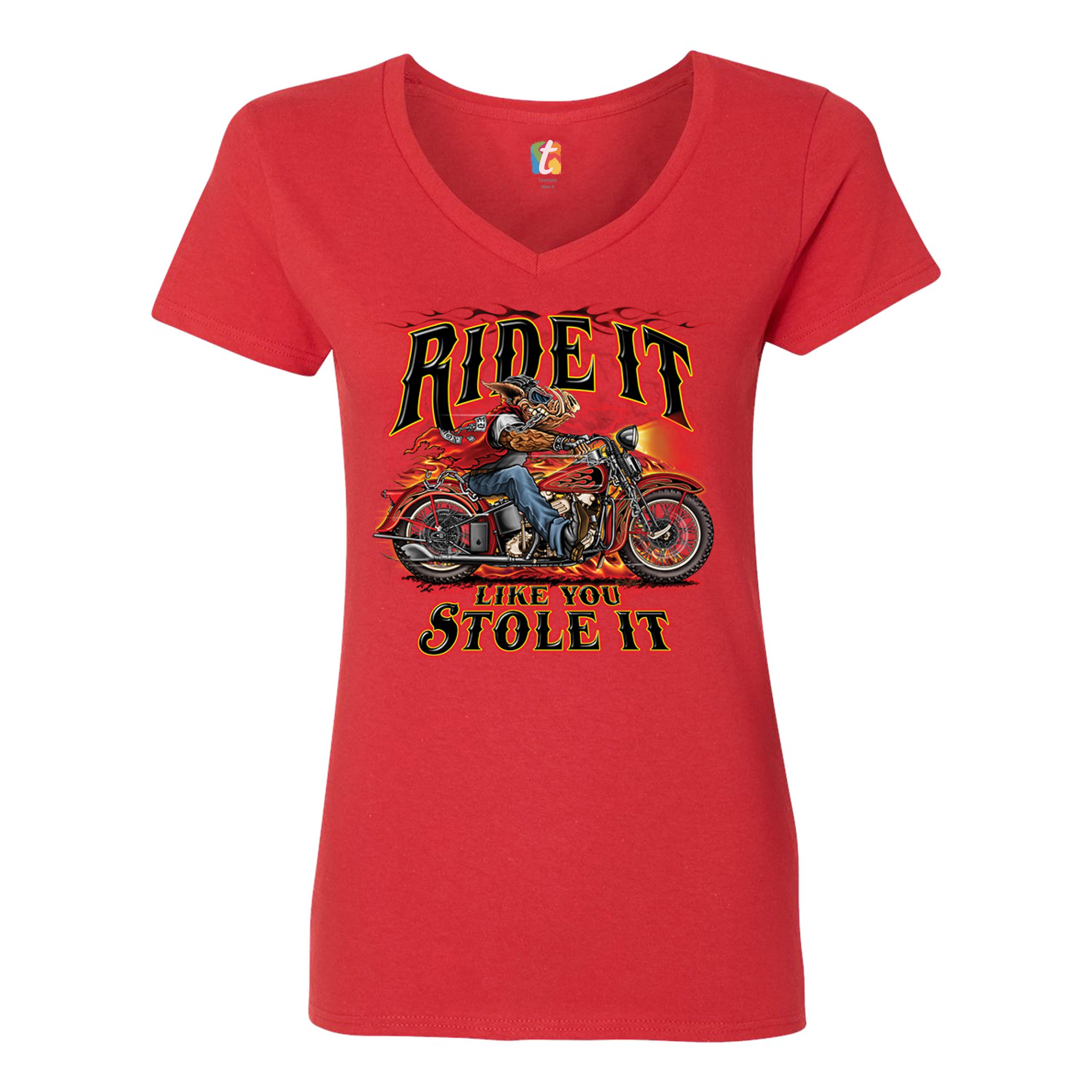 Ride It Like You Stole It Women's V-Neck T-shirt Biker Born to Be Wild Tee - Picture 15 of 41