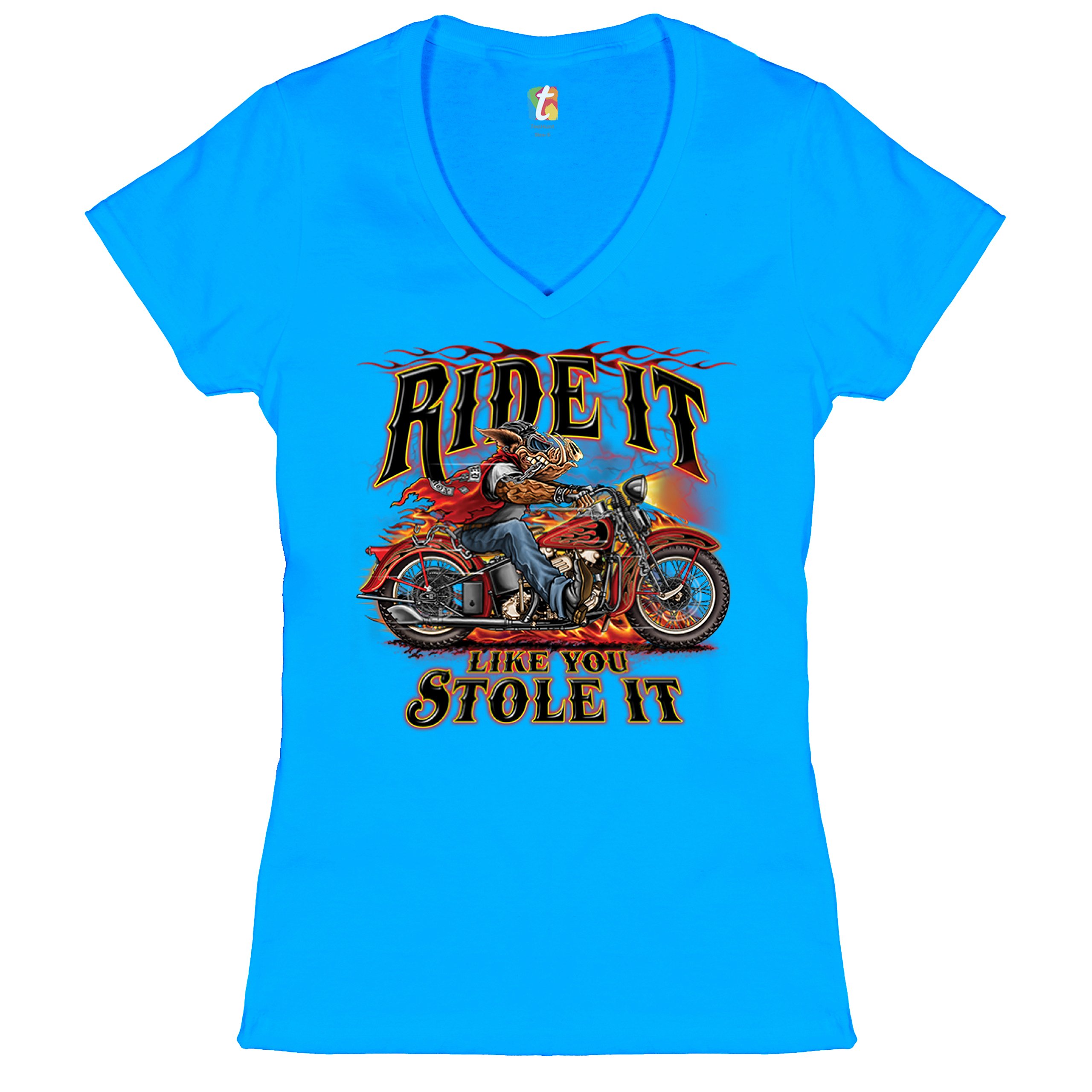Ride It Like You Stole It Women's V-Neck T-shirt Biker Born to Be Wild Tee - Picture 38 of 41