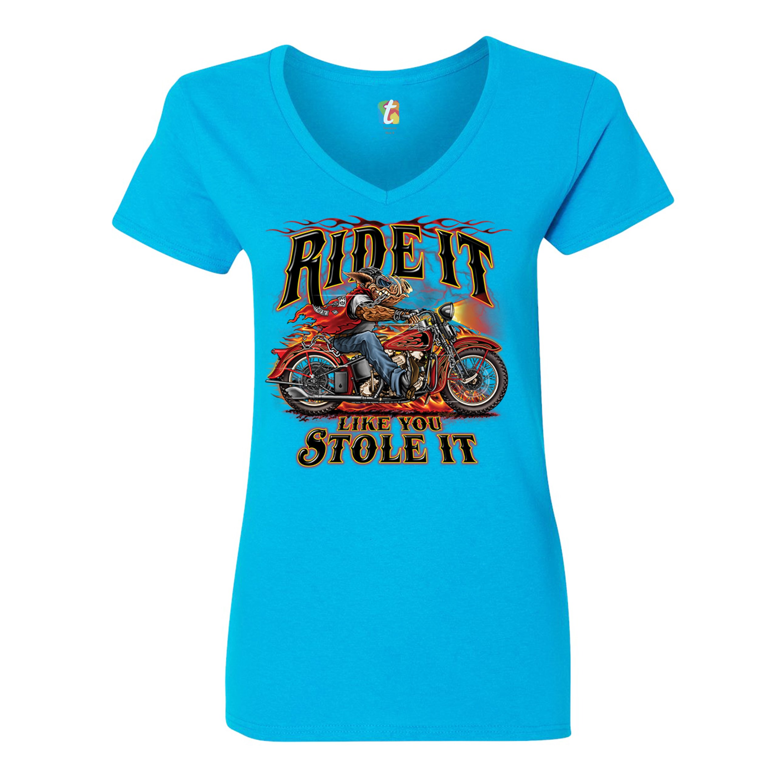 Ride It Like You Stole It Women's V-Neck T-shirt Biker Born to Be Wild Tee - Picture 39 of 41