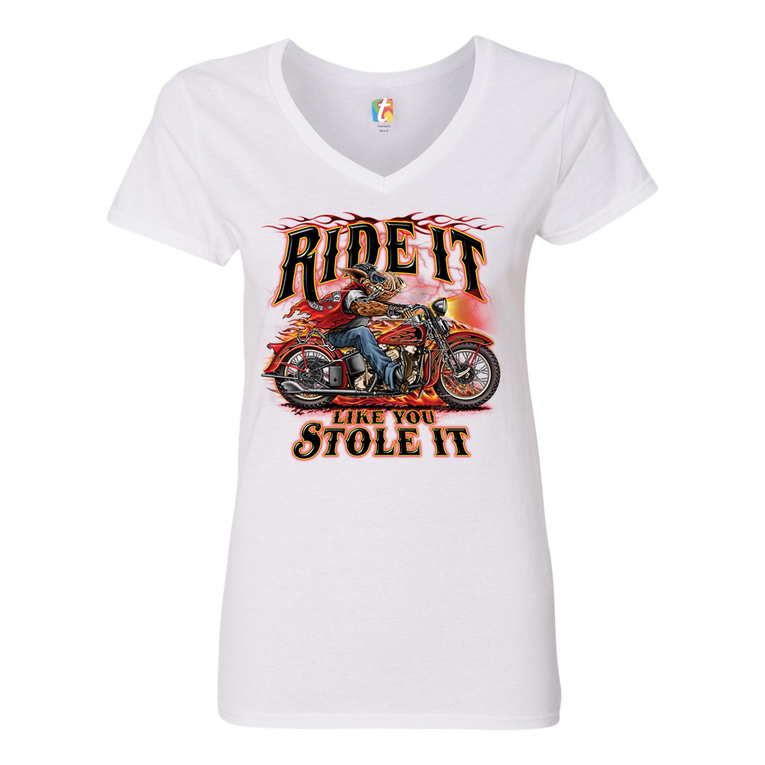Ride It Like You Stole It Women's V-Neck T-shirt Biker Born to Be Wild Tee - Picture 19 of 41