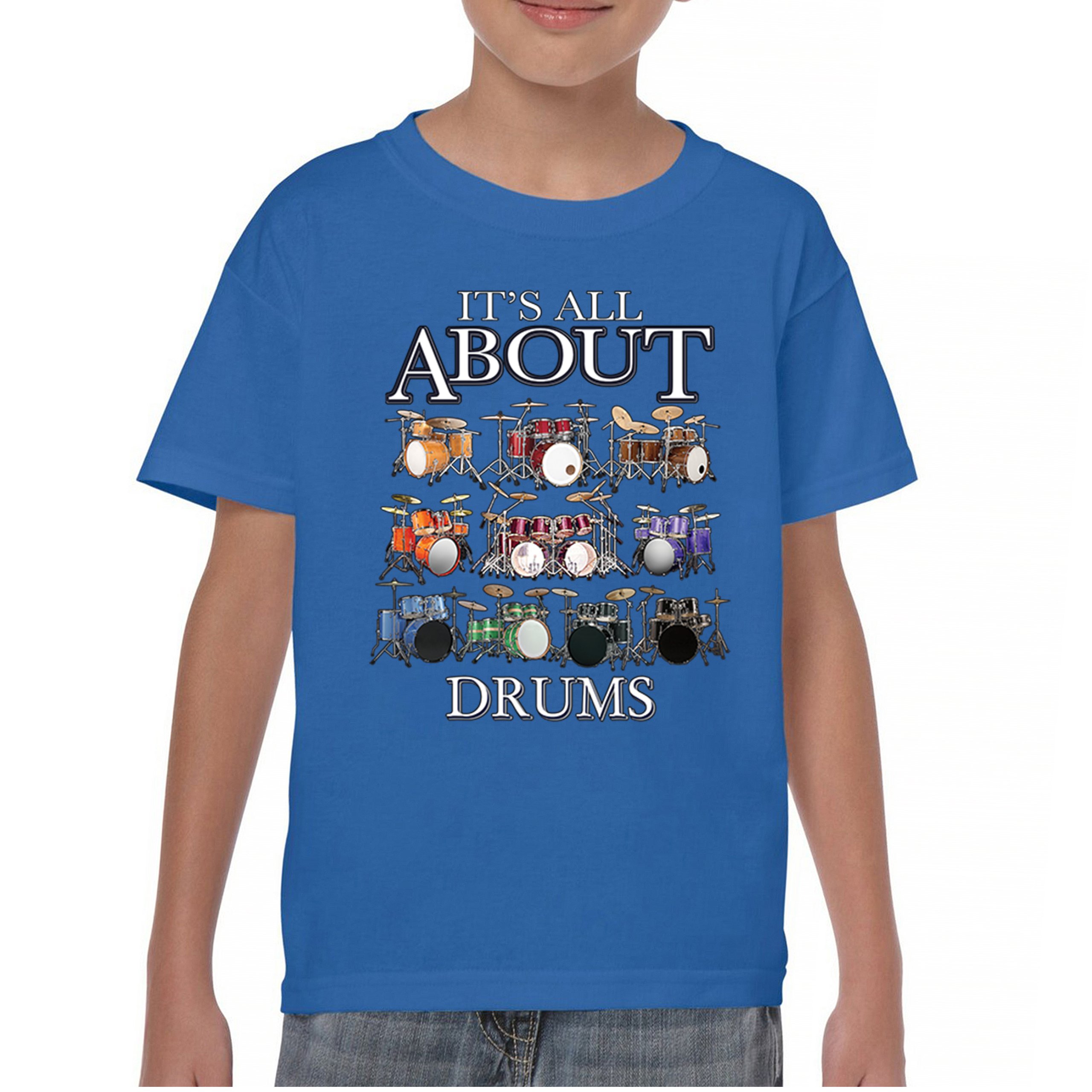 All About Drums Youth T-shirt Colorful Funny Drummer Music Festival Party Kids - Picture 37 of 50