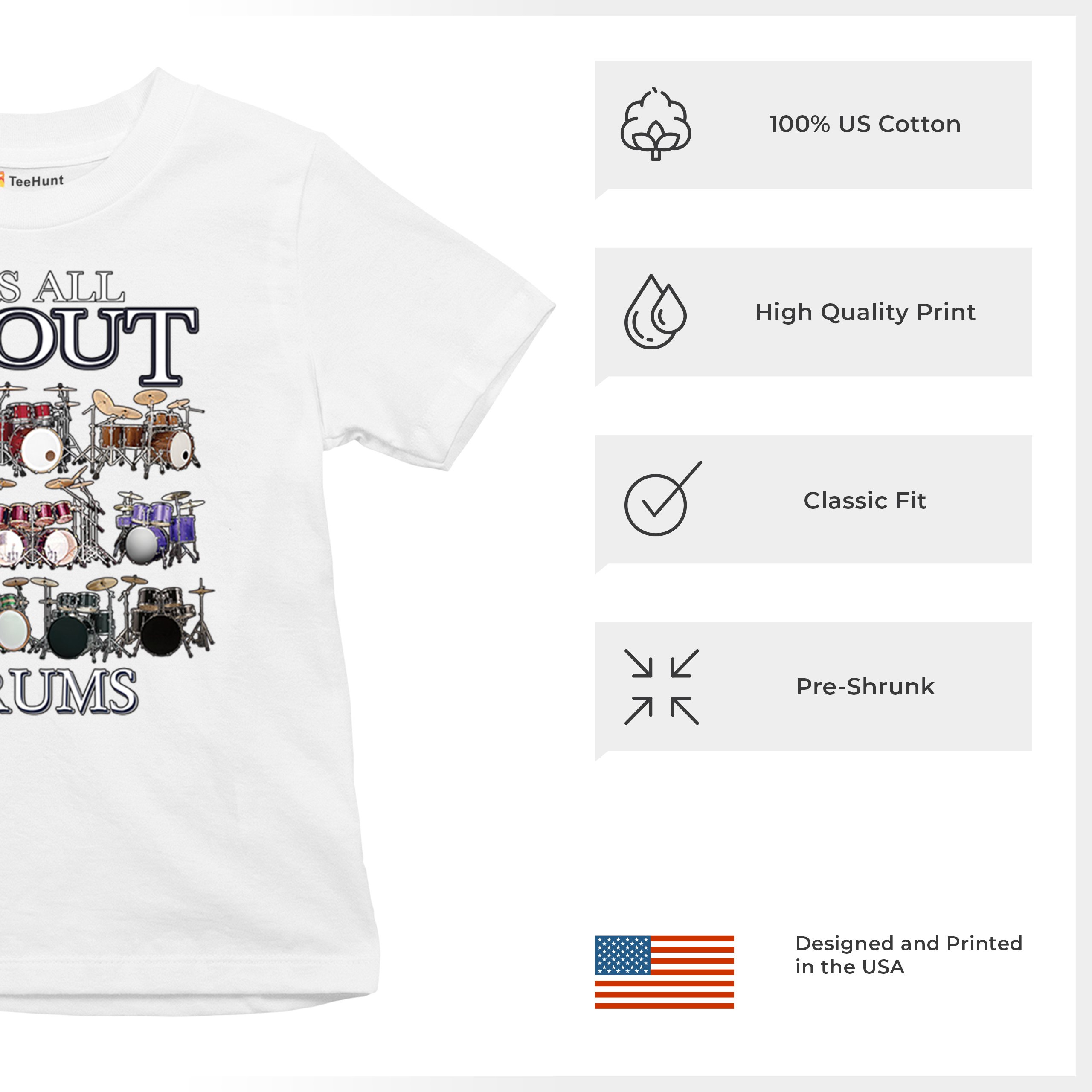 All About Drums Youth T-shirt Colorful Funny Drummer Music Festival Party Kids - Picture 28 of 50