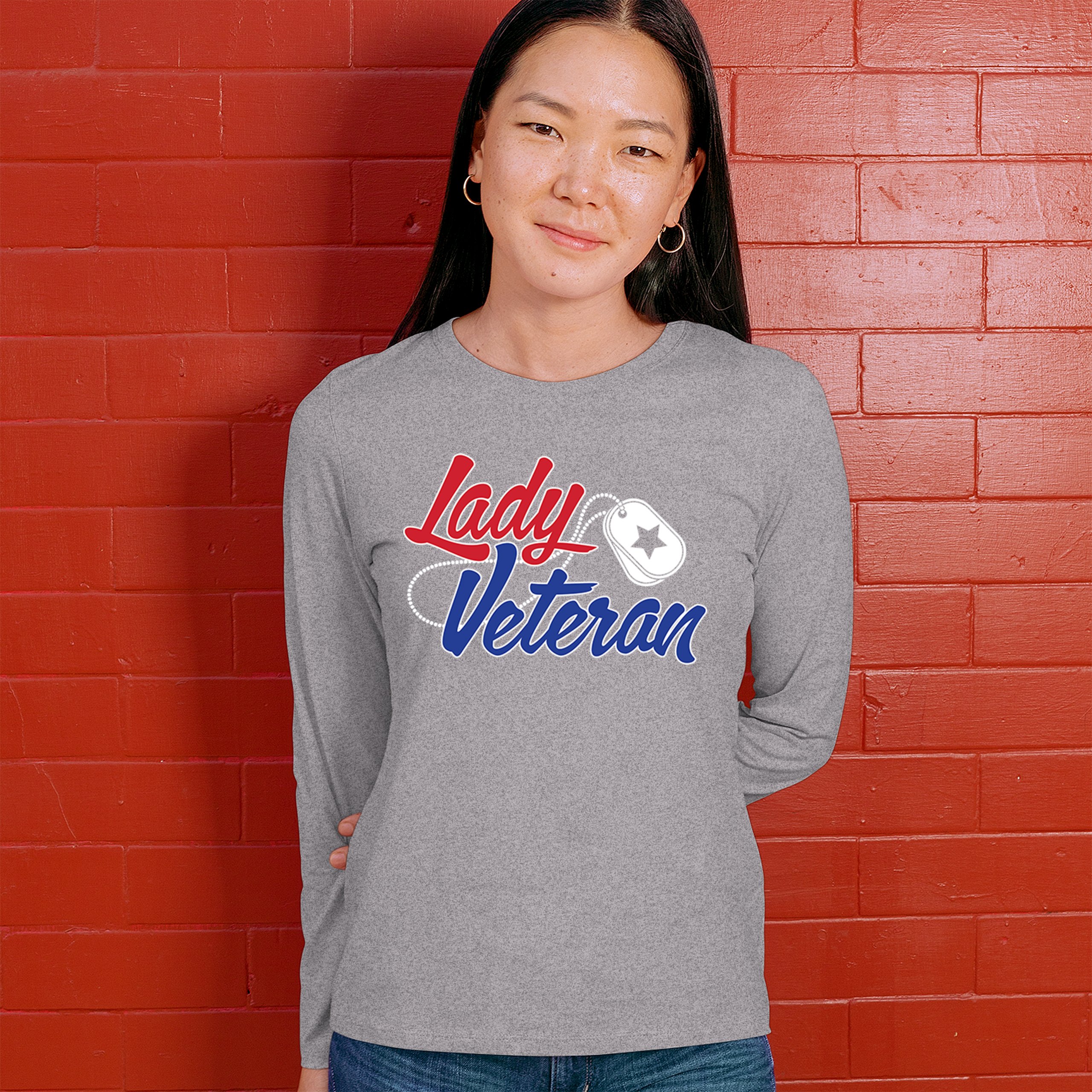 Lady Veteran Women's Long Sleeve T-shirt Military Proud Army Mom Air Force Wife - Picture 12 of 43