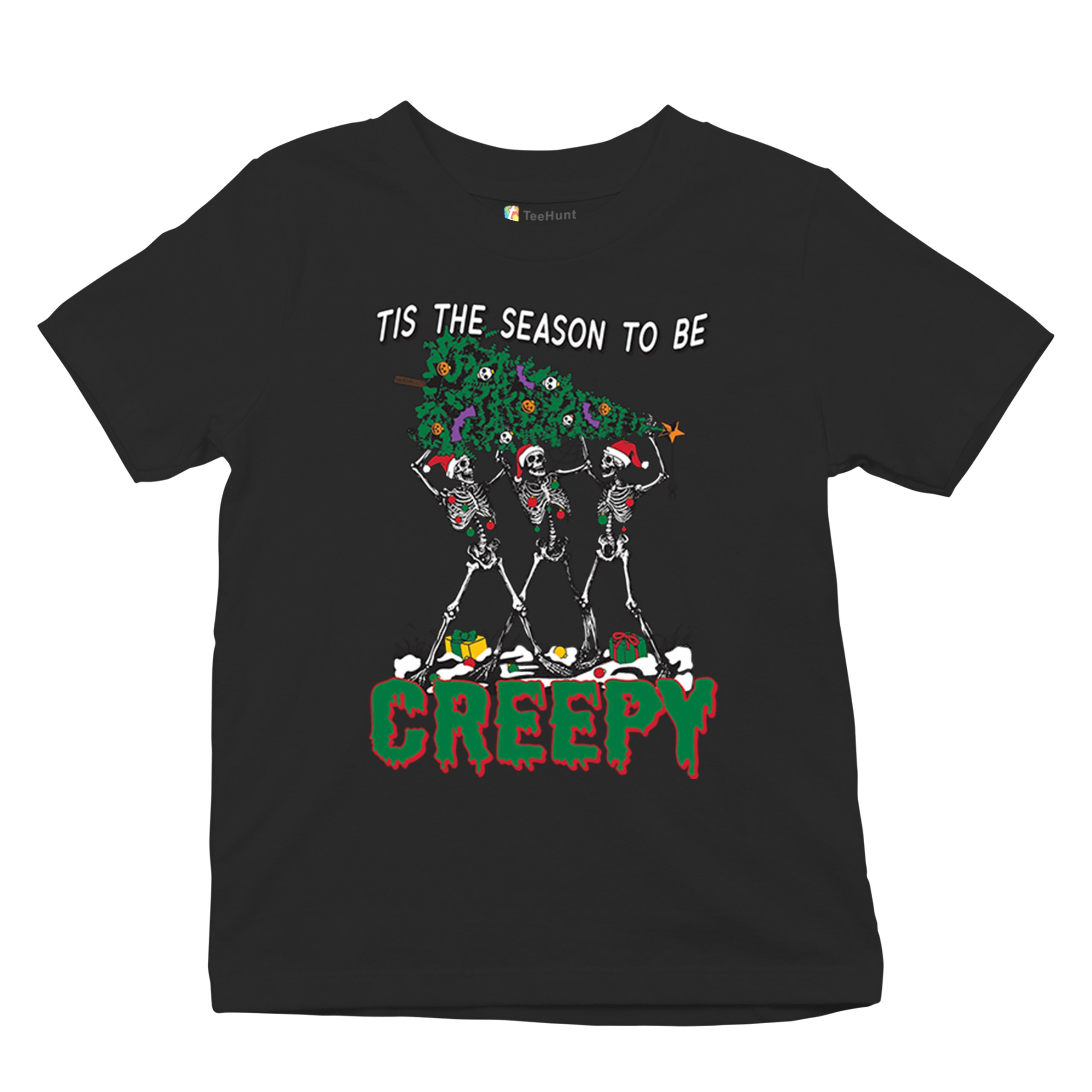 Tis The Season to Be Creepy Youth T-shirt Christmas Skeletons Santa Jolly Kids - Picture 6 of 50