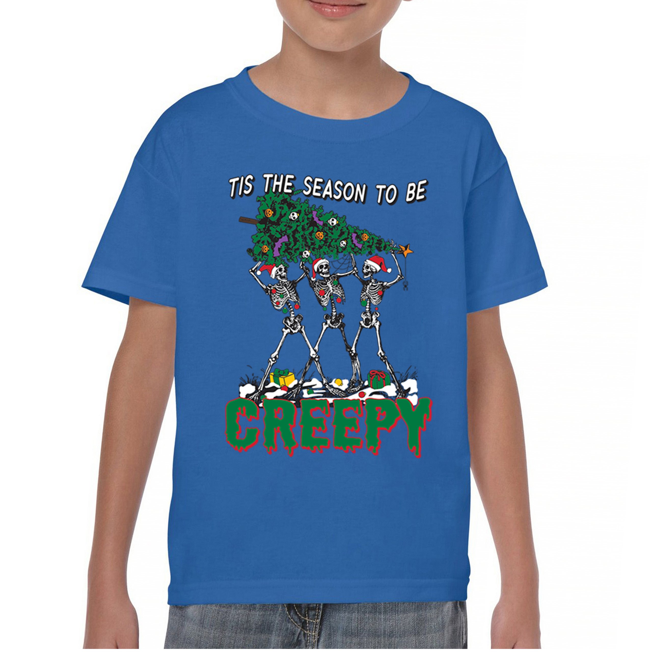 Tis The Season to Be Creepy Youth T-shirt Christmas Skeletons Santa Jolly Kids - Picture 16 of 50