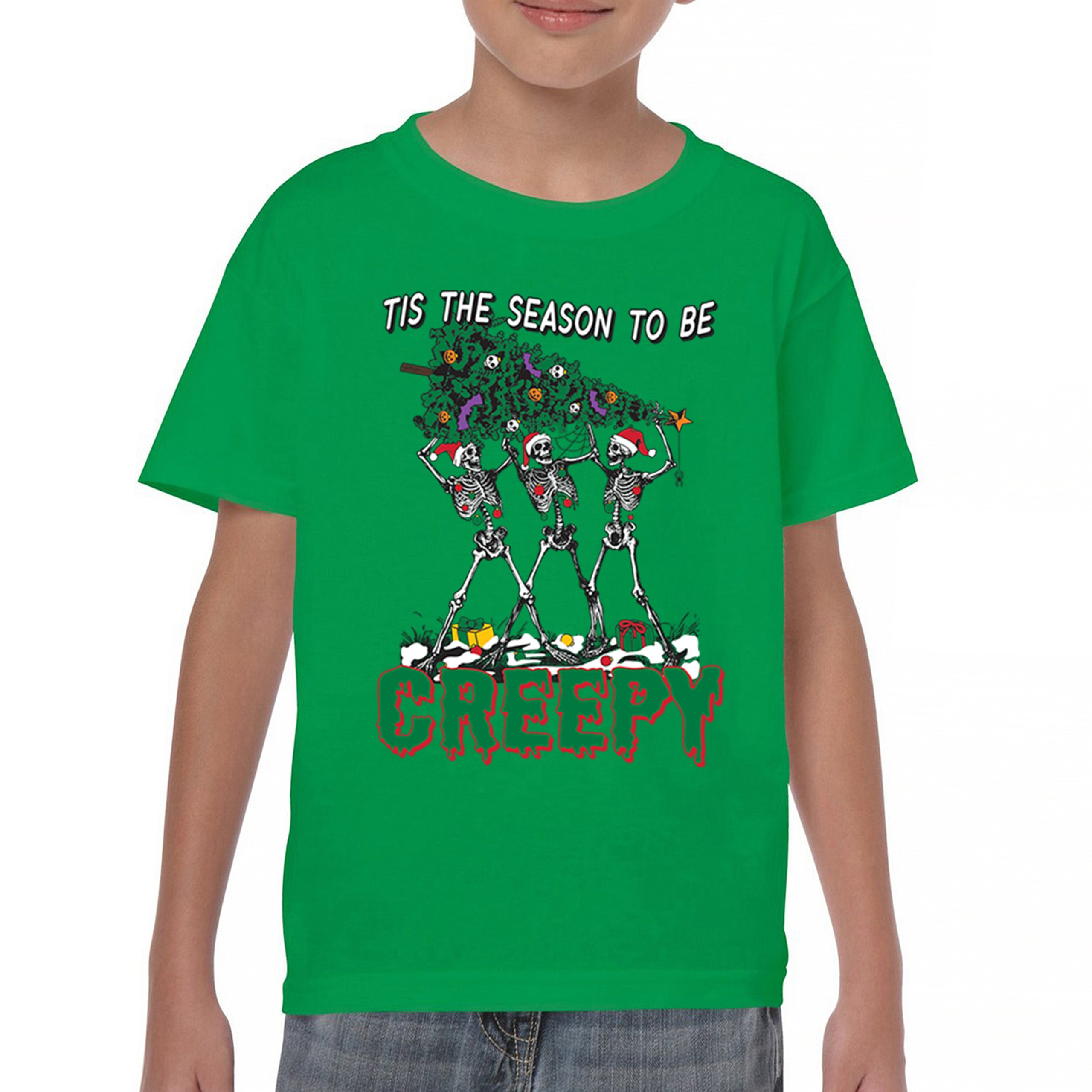 Tis The Season to Be Creepy Youth T-shirt Christmas Skeletons Santa Jolly Kids - Picture 37 of 50