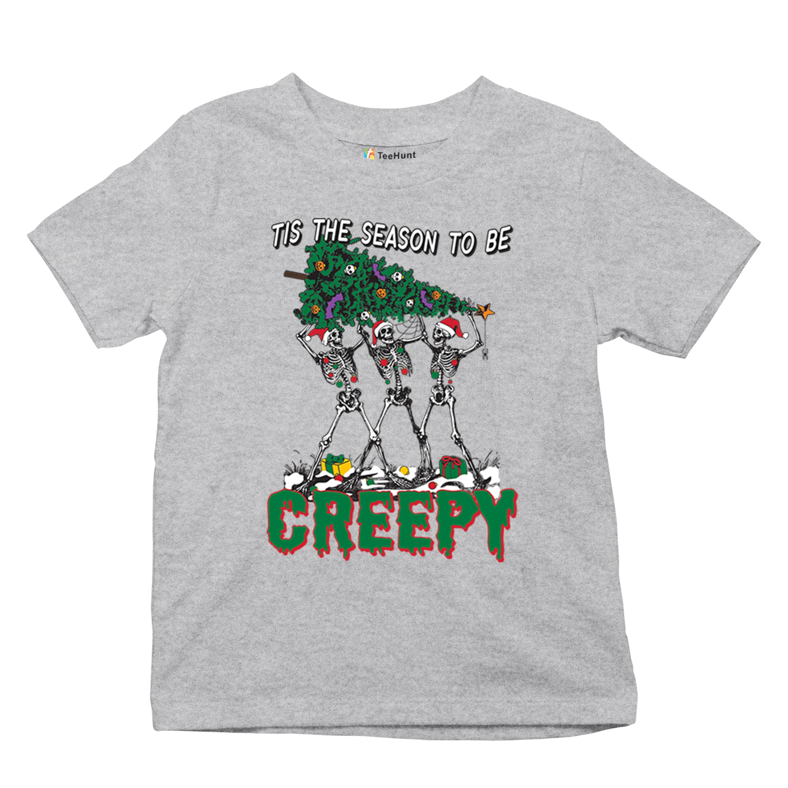 Tis The Season to Be Creepy Youth T-shirt Christmas Skeletons Santa Jolly Kids - Picture 13 of 50