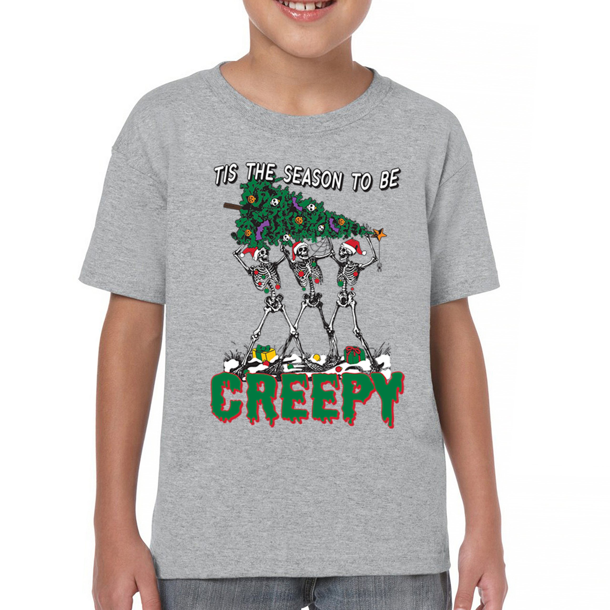 Tis The Season to Be Creepy Youth T-shirt Christmas Skeletons Santa Jolly Kids - Picture 9 of 50