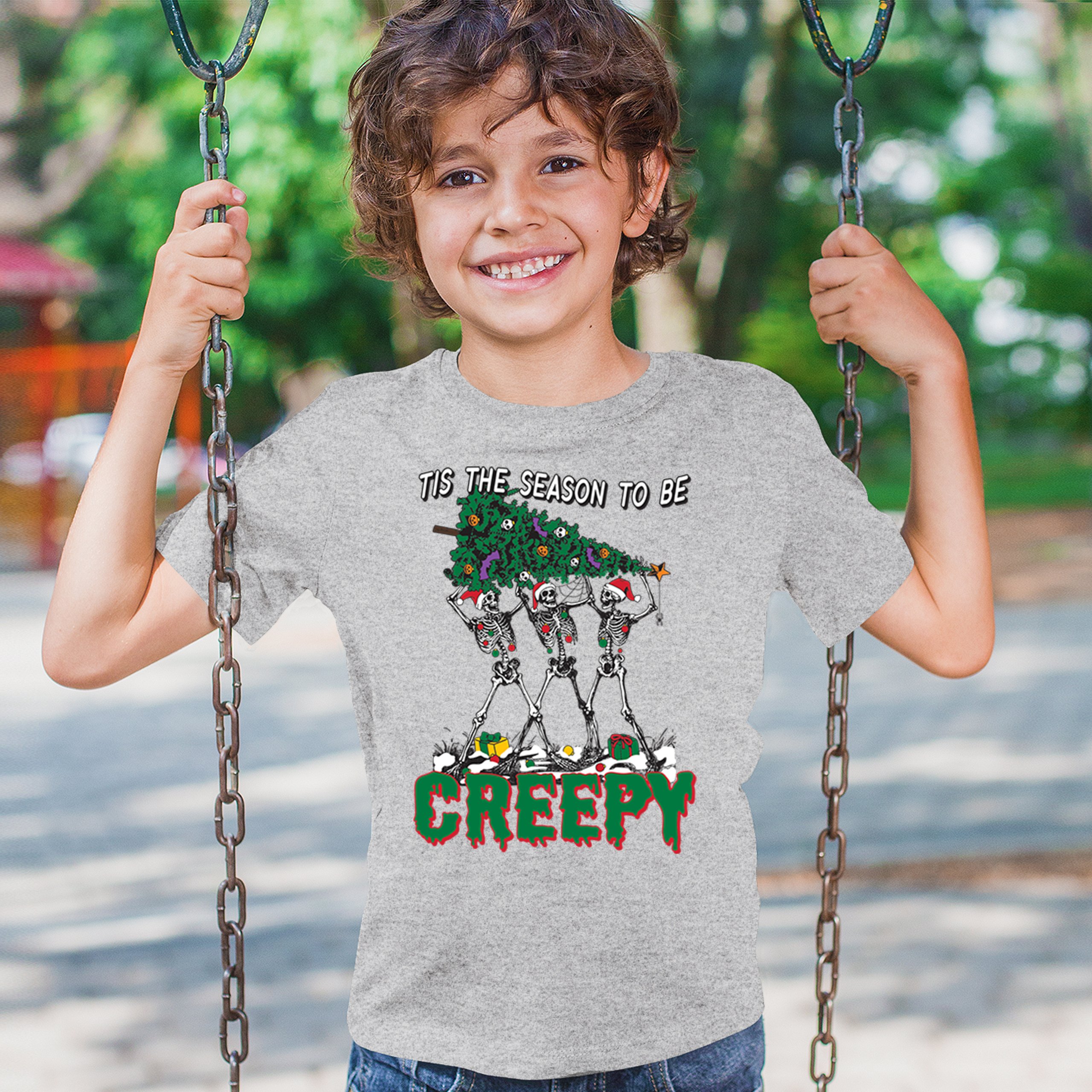 Tis The Season to Be Creepy Youth T-shirt Christmas Skeletons Santa Jolly Kids - Picture 12 of 50