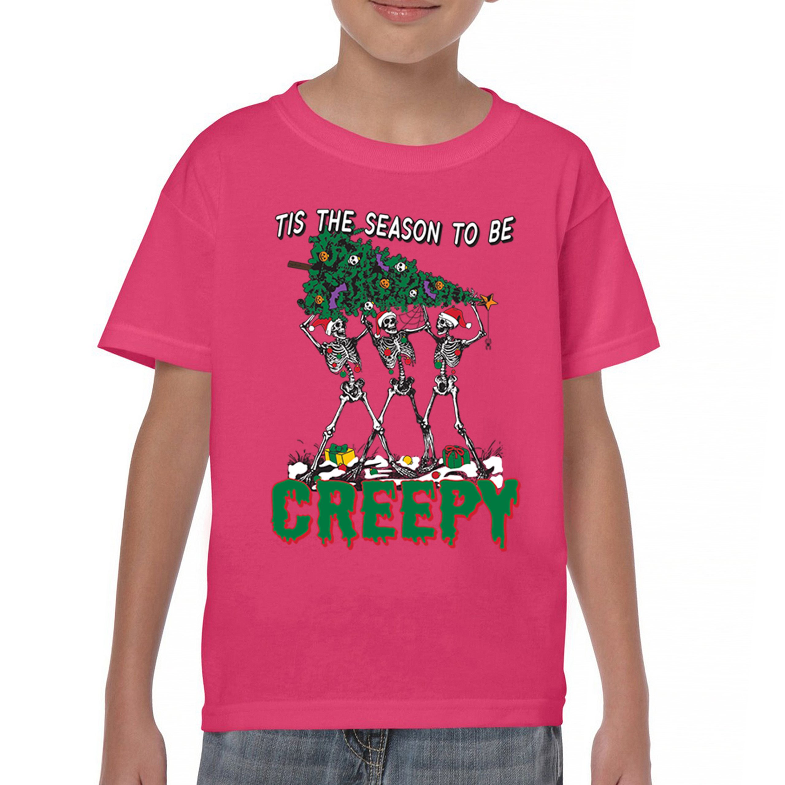 Tis The Season to Be Creepy Youth T-shirt Christmas Skeletons Santa Jolly Kids - Picture 44 of 50