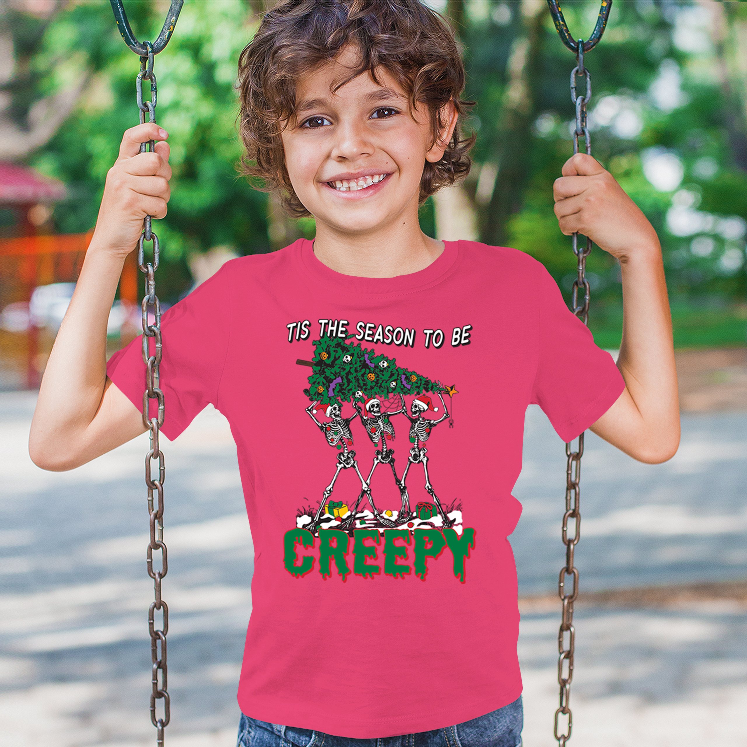 Tis The Season to Be Creepy Youth T-shirt Christmas Skeletons Santa Jolly Kids - Picture 47 of 50