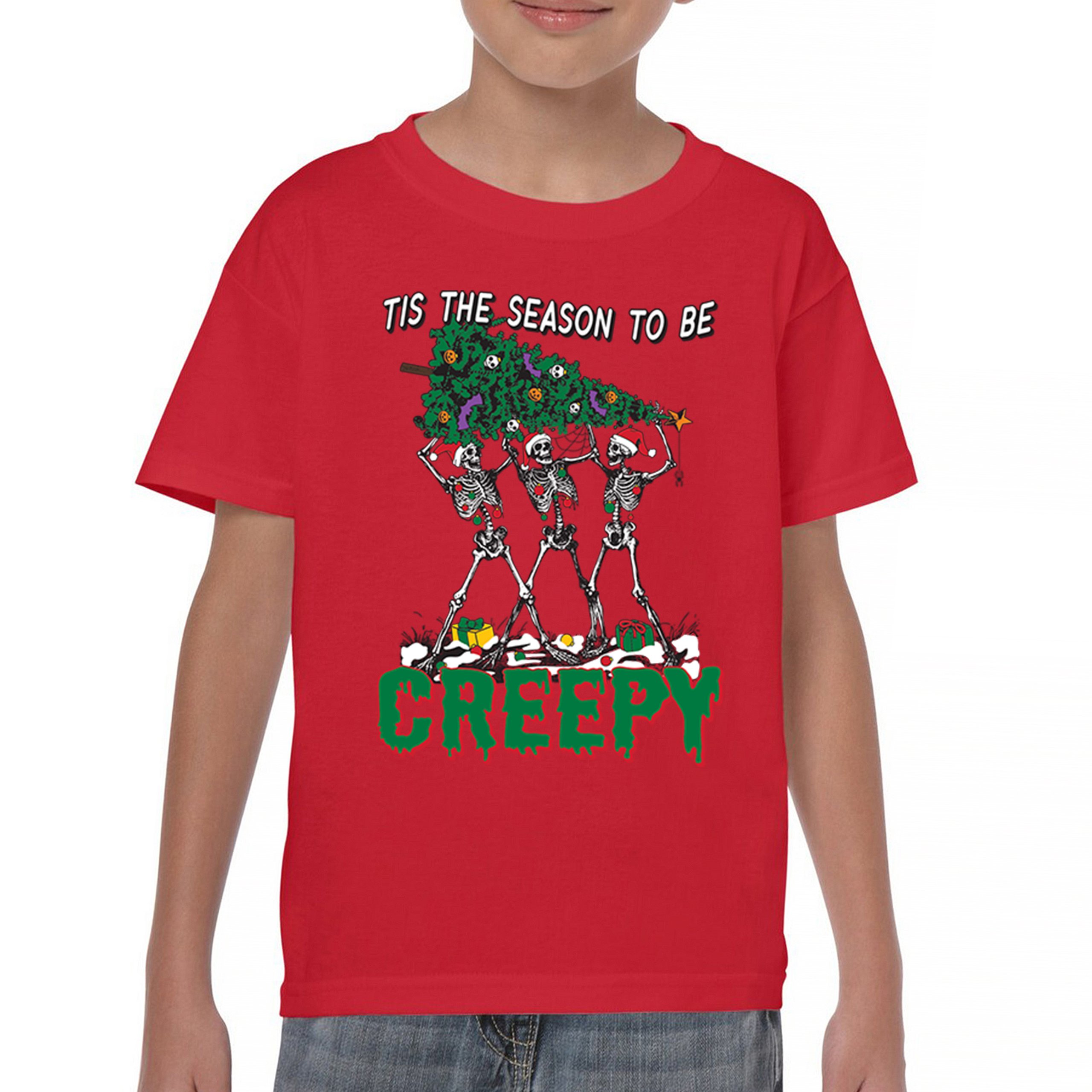 Tis The Season to Be Creepy Youth T-shirt Christmas Skeletons Santa Jolly Kids - Picture 23 of 50