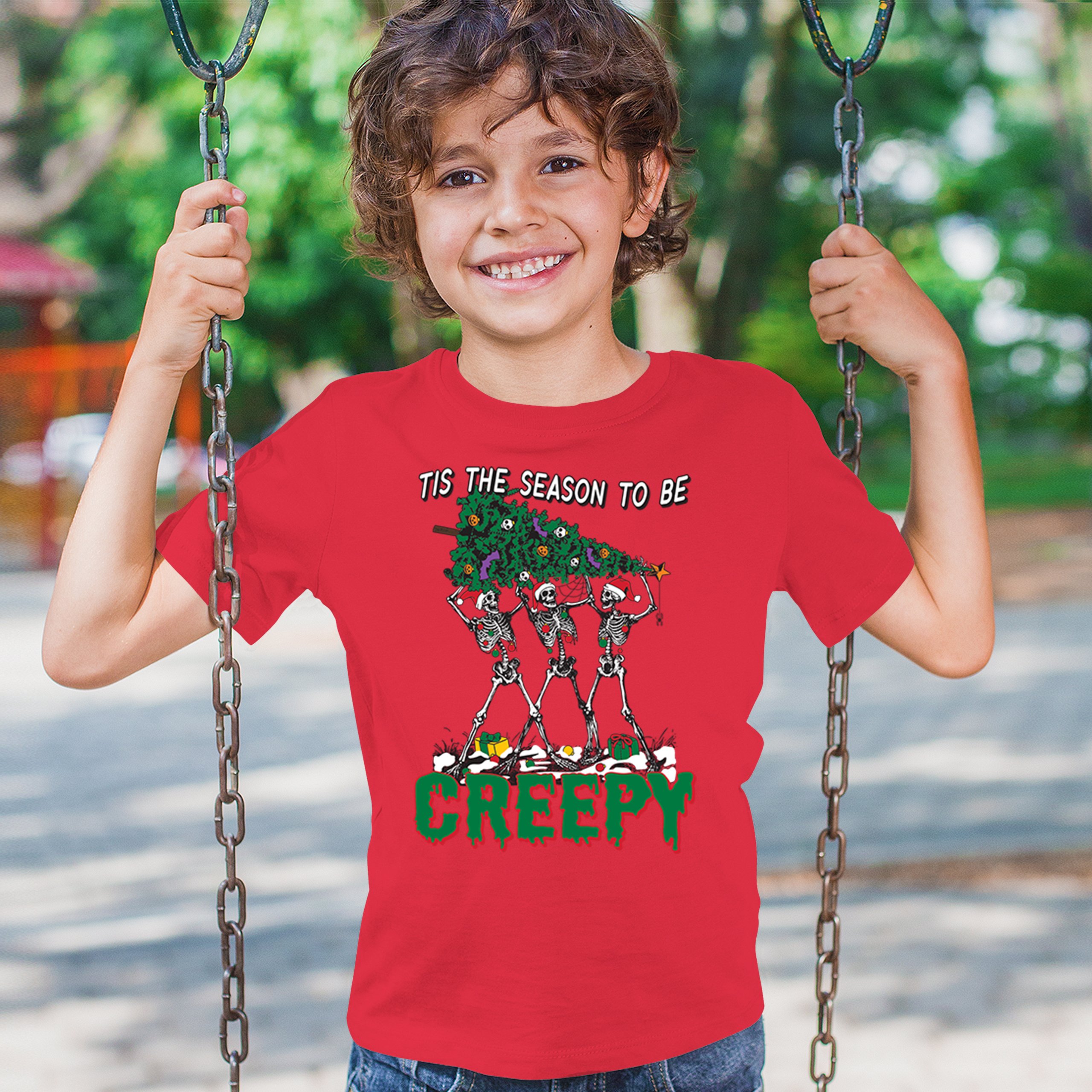 Tis The Season to Be Creepy Youth T-shirt Christmas Skeletons Santa Jolly Kids - Picture 26 of 50