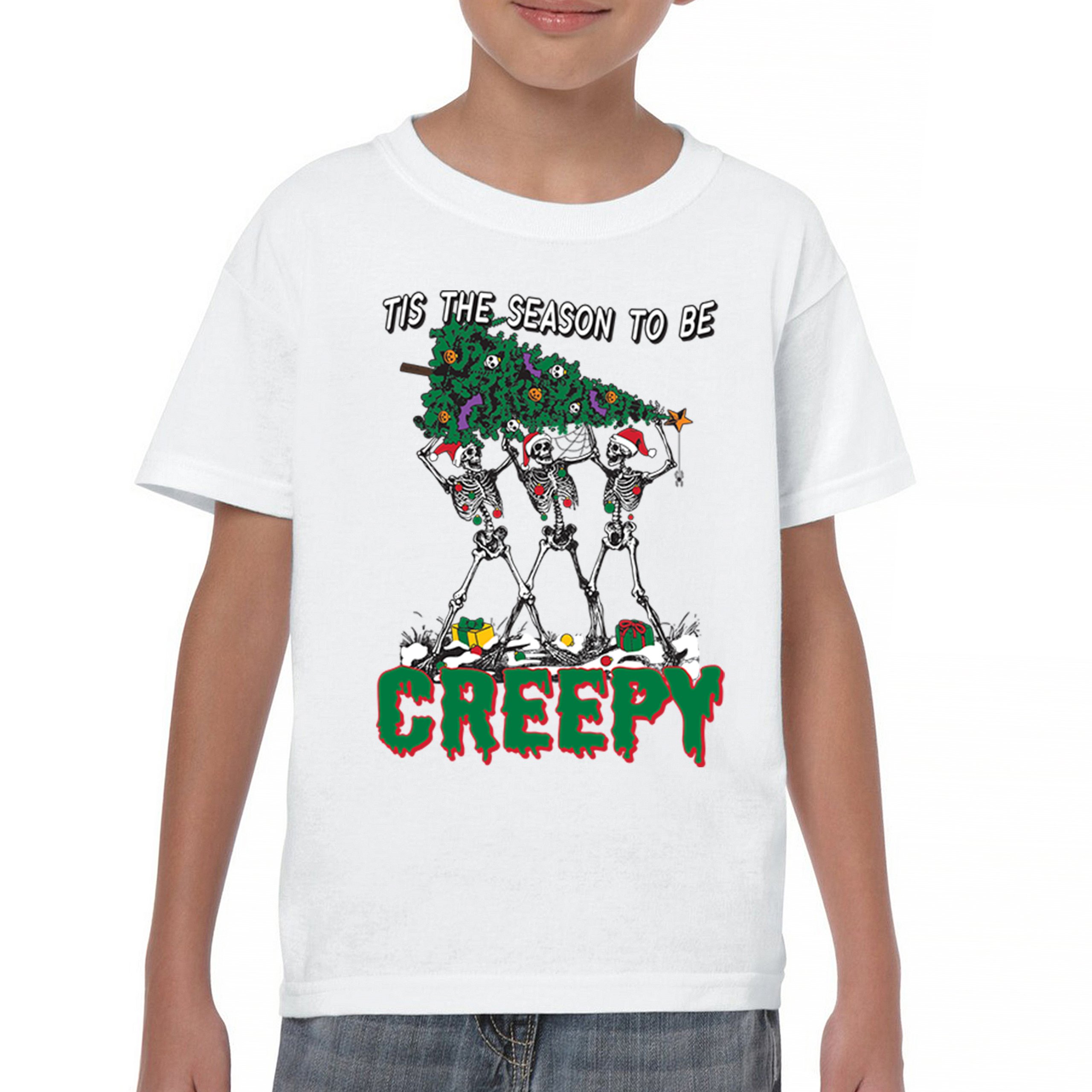 Tis The Season to Be Creepy Youth T-shirt Christmas Skeletons Santa Jolly Kids - Picture 30 of 50