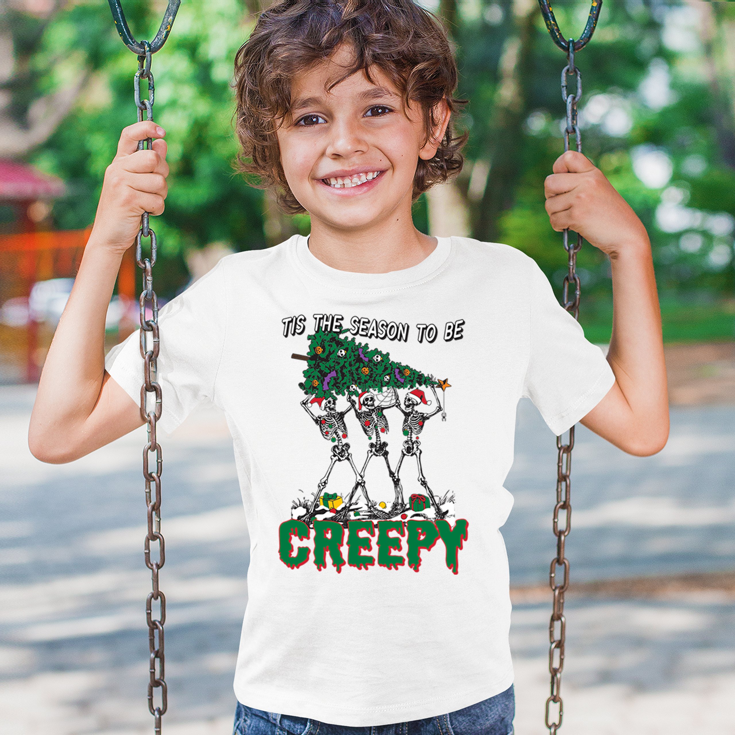 Tis The Season to Be Creepy Youth T-shirt Christmas Skeletons Santa Jolly Kids - Picture 33 of 50
