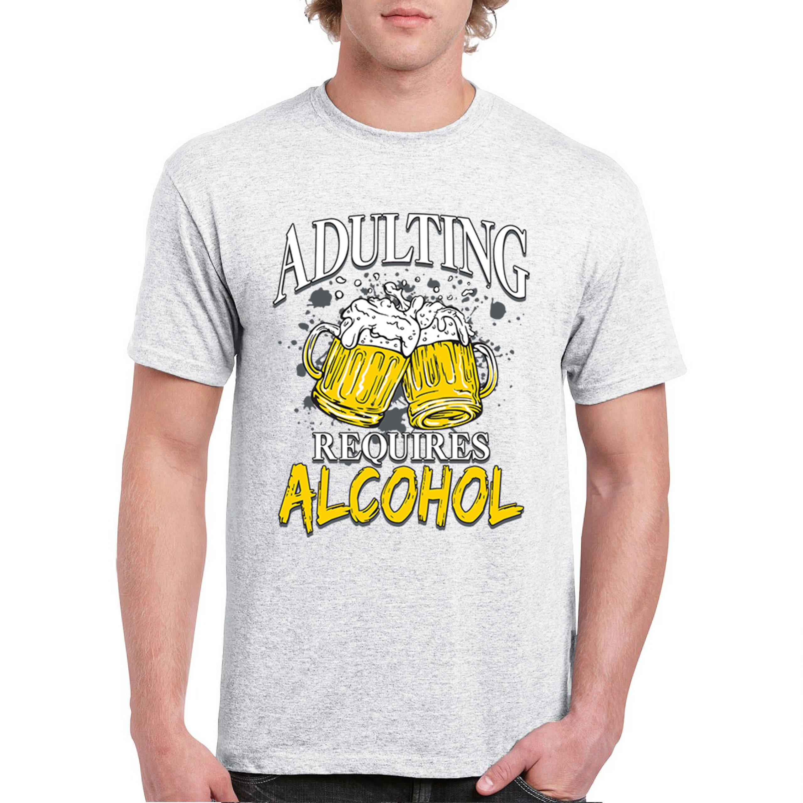Adulting Requires Alcohol T-shirt Funny Craft Beer Mug Drink Humor Men's Tee - Picture 65 of 113