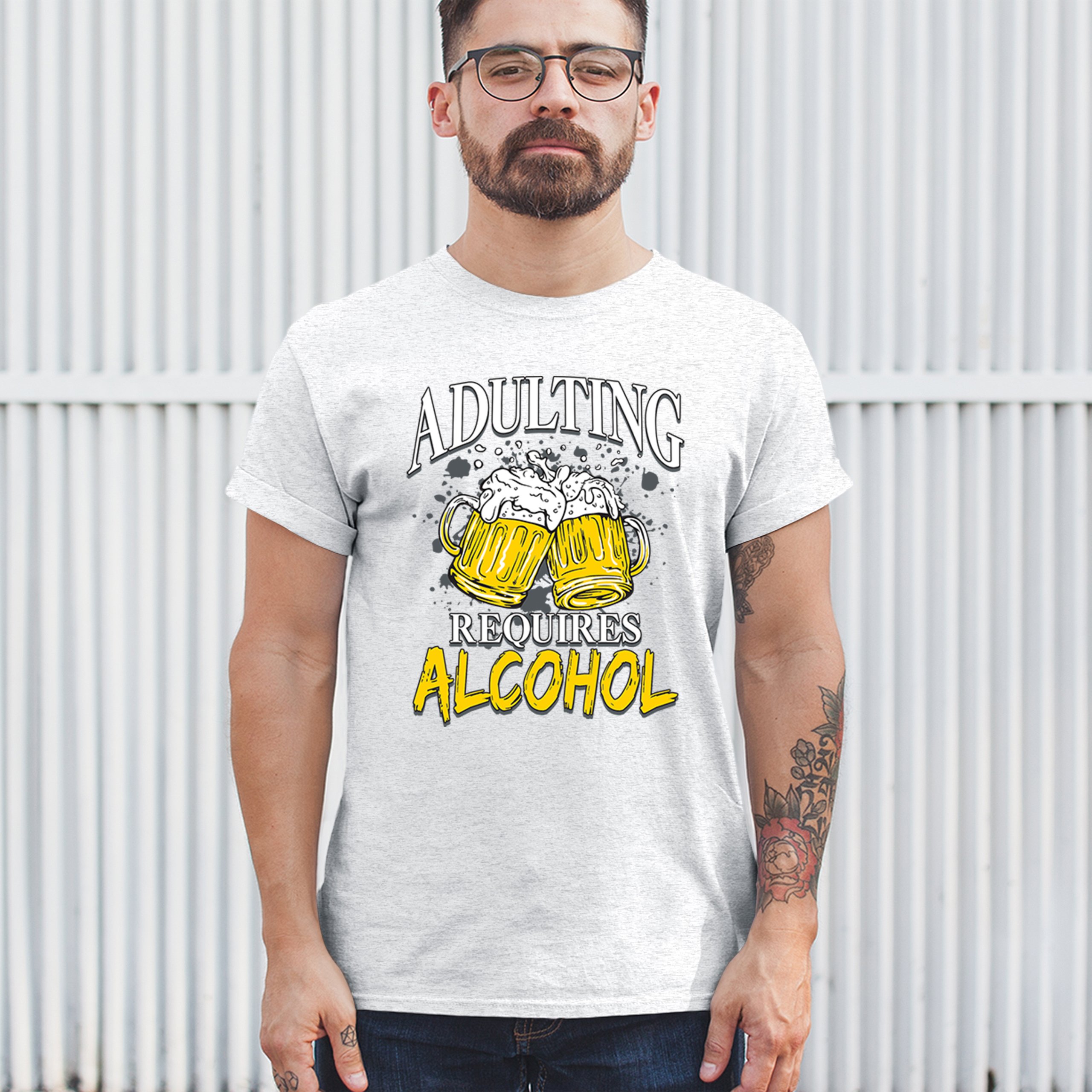 Adulting Requires Alcohol T-shirt Funny Craft Beer Mug Drink Humor Men's Tee - Picture 68 of 113
