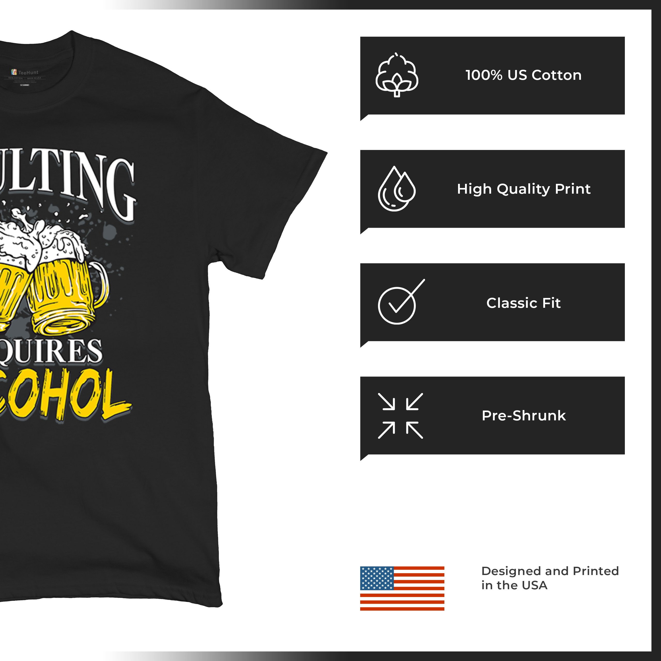 Adulting Requires Alcohol T-shirt Funny Craft Beer Mug Drink Humor Men's Tee - Picture 7 of 113