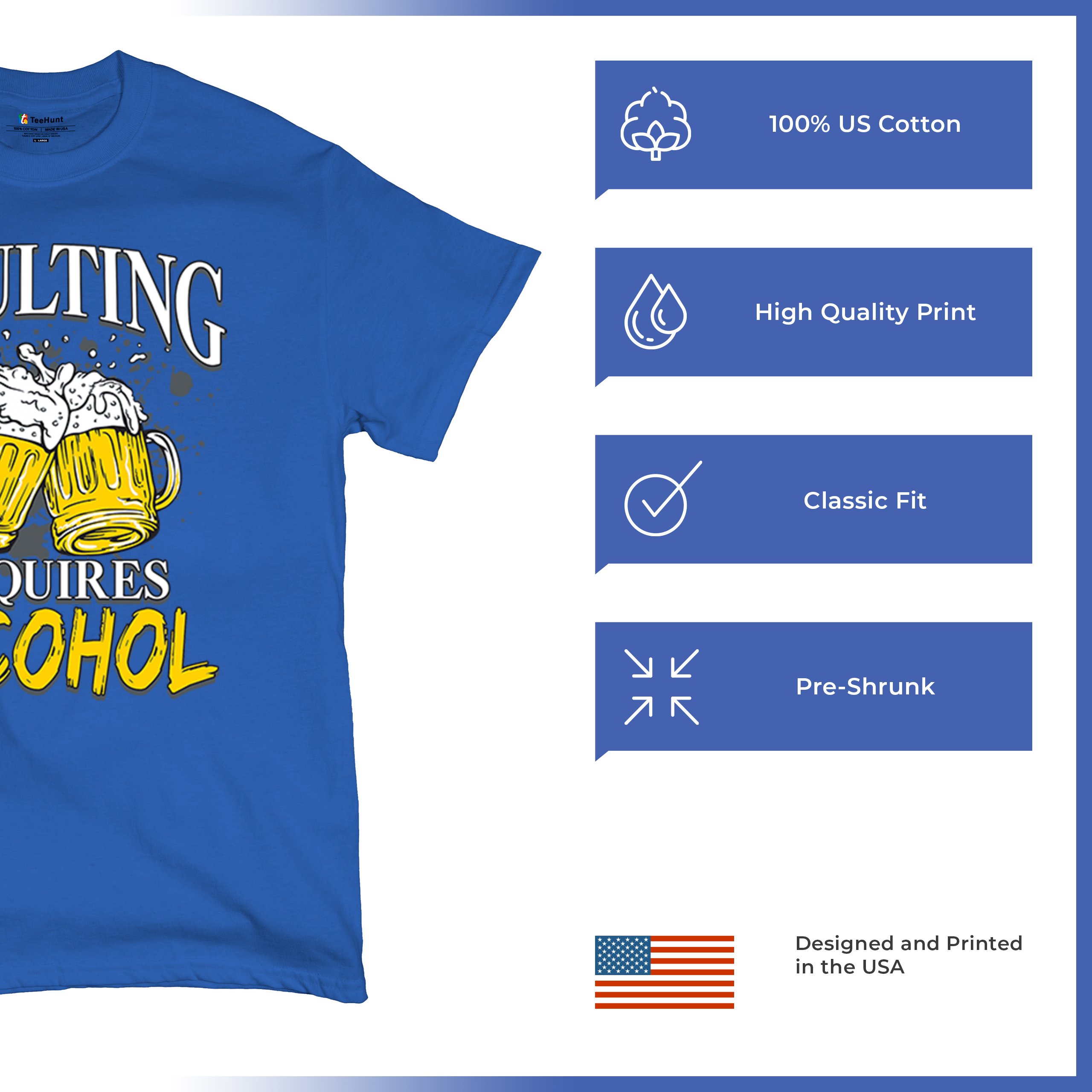 Adulting Requires Alcohol T-shirt Funny Craft Beer Mug Drink Humor Men's Tee - Picture 105 of 113