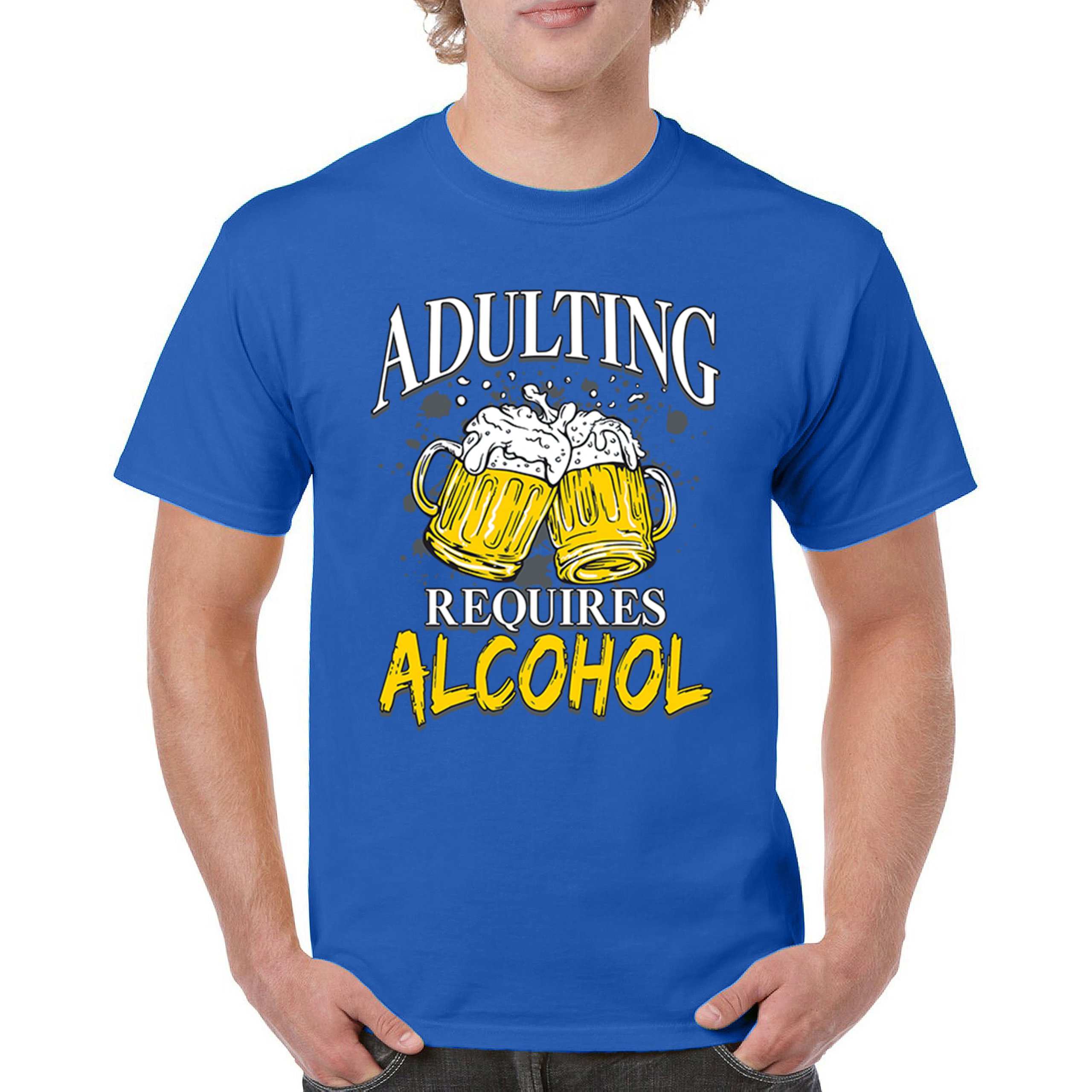 Adulting Requires Alcohol T-shirt Funny Craft Beer Mug Drink Humor Men's Tee - Picture 100 of 113