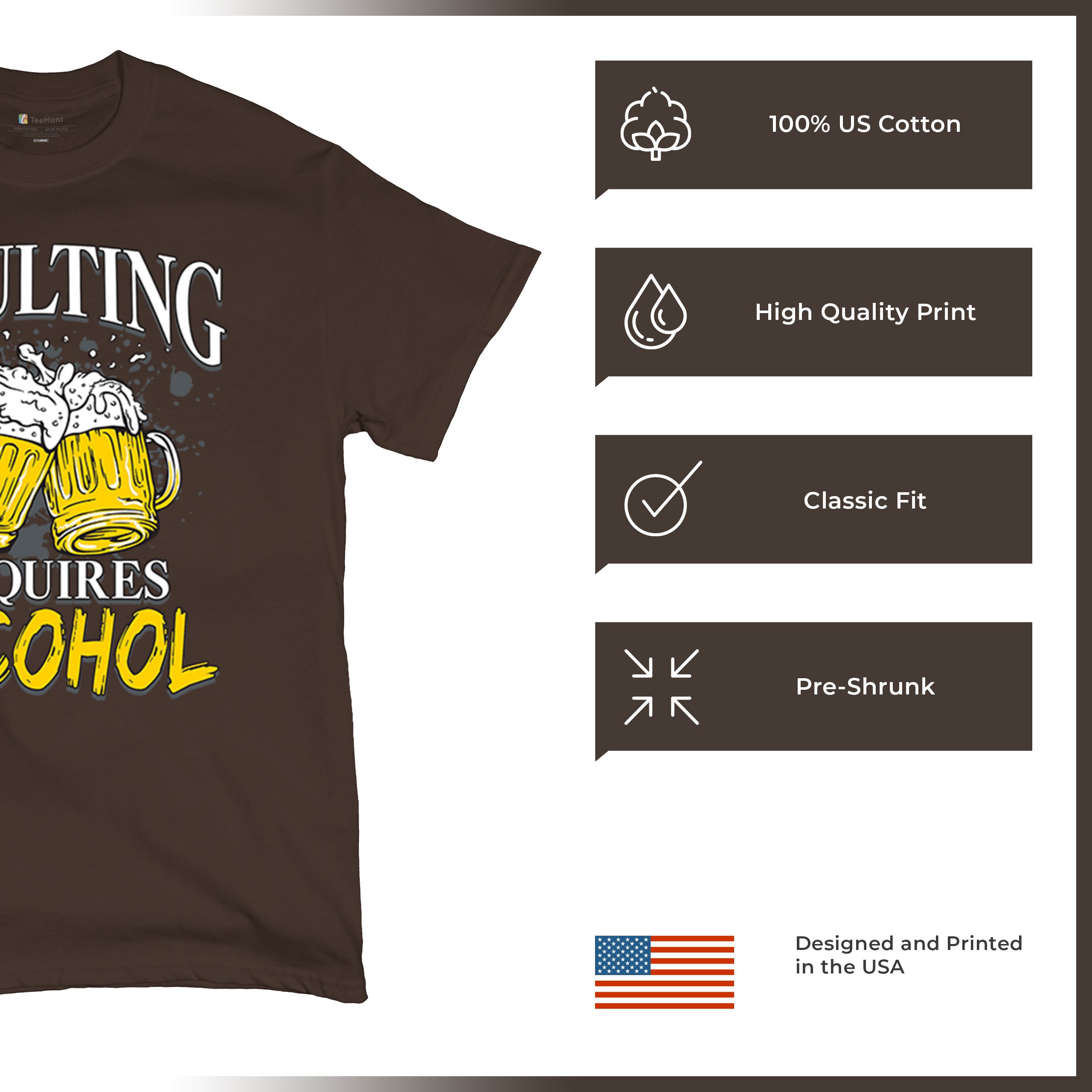 Adulting Requires Alcohol T-shirt Funny Craft Beer Mug Drink Humor Men's Tee - Picture 77 of 113