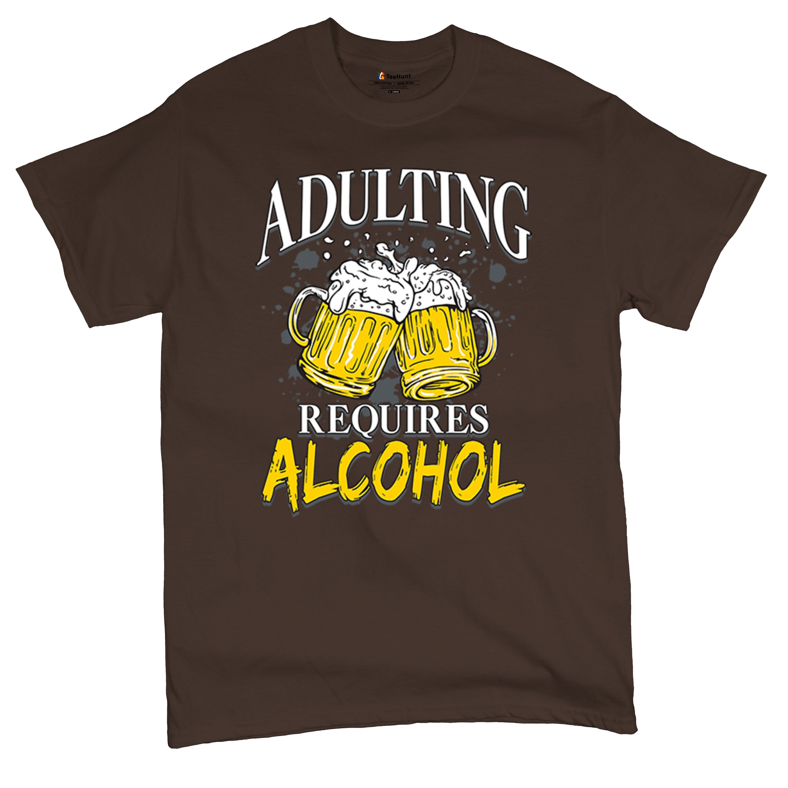 Adulting Requires Alcohol T-shirt Funny Craft Beer Mug Drink Humor Men's Tee - Picture 76 of 113