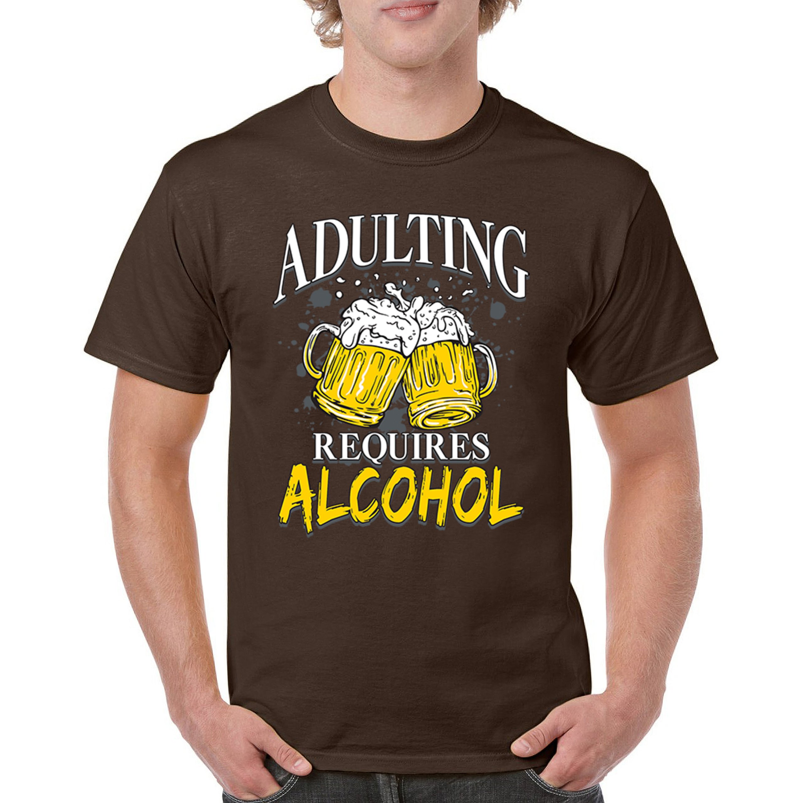 Adulting Requires Alcohol T-shirt Funny Craft Beer Mug Drink Humor Men's Tee - Picture 72 of 113