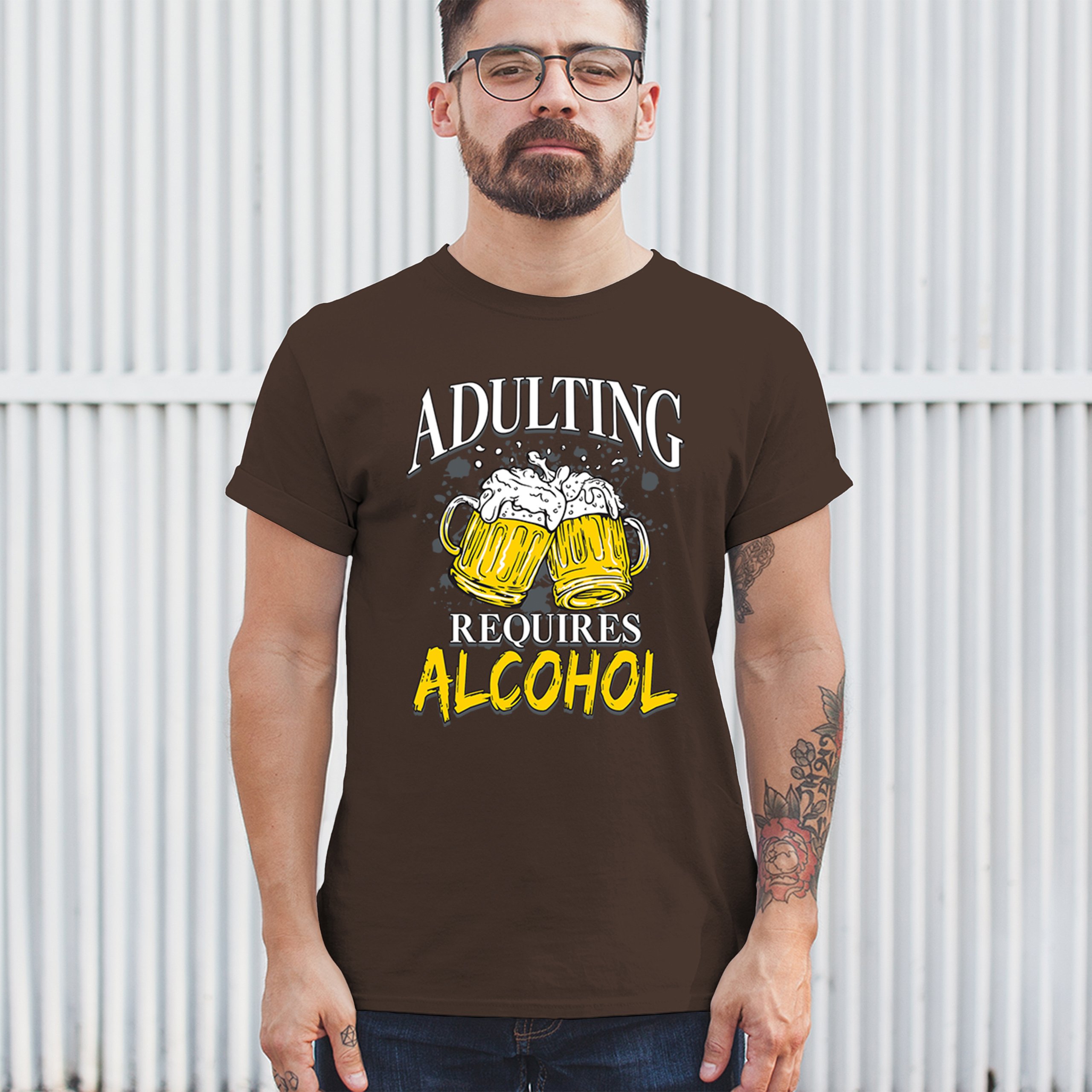 Adulting Requires Alcohol T-shirt Funny Craft Beer Mug Drink Humor Men's Tee - Picture 75 of 113