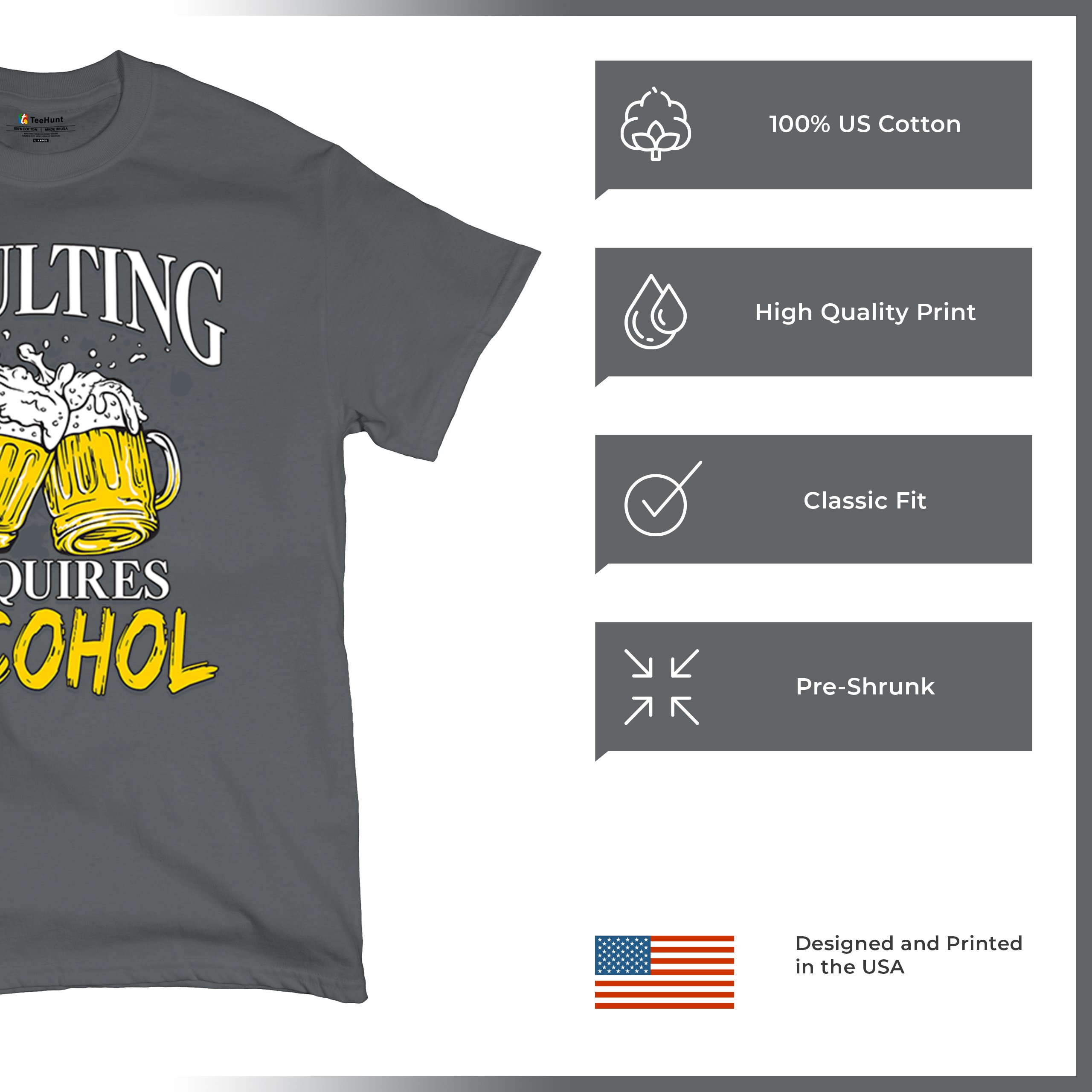Adulting Requires Alcohol T-shirt Funny Craft Beer Mug Drink Humor Men's Tee - Picture 84 of 113