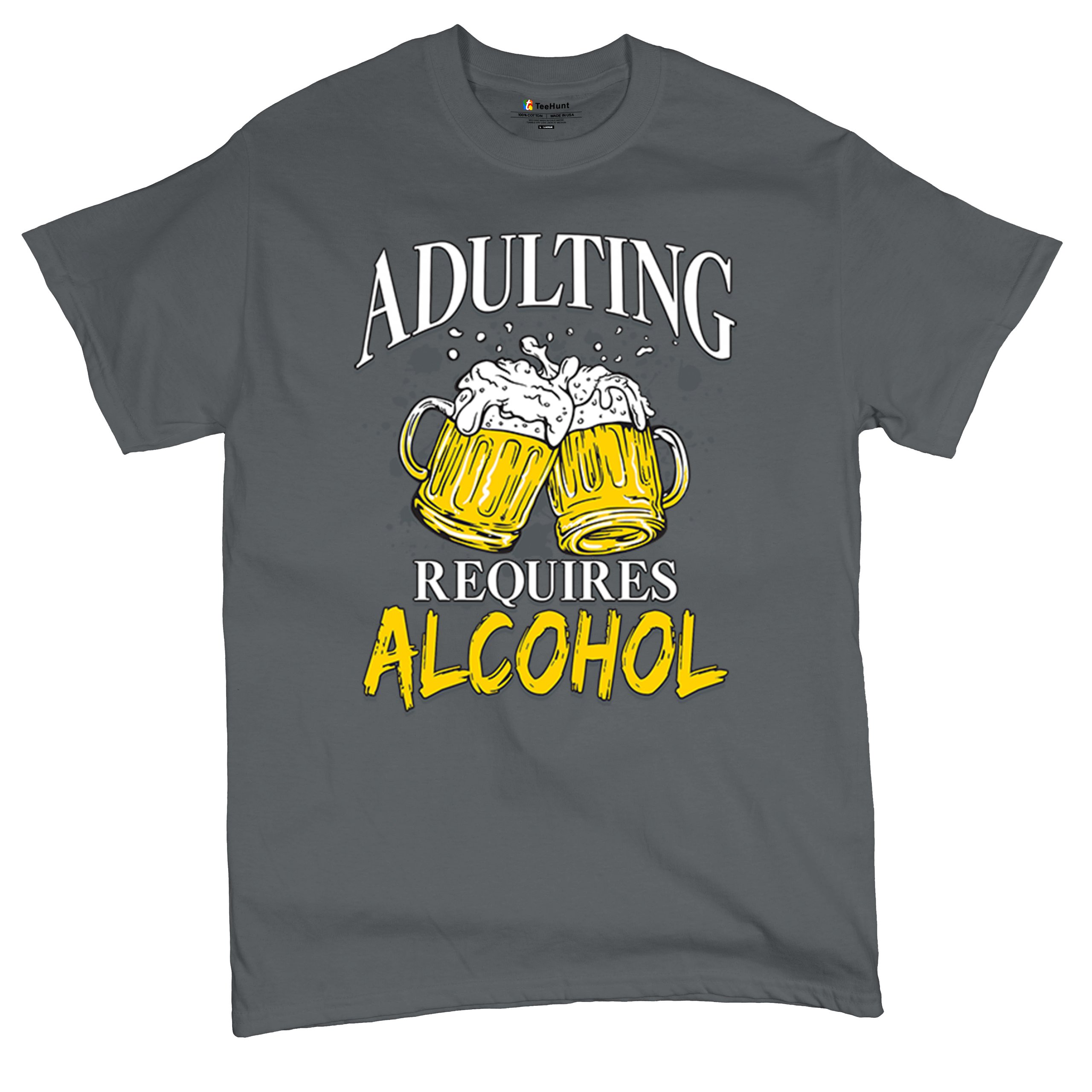 Adulting Requires Alcohol T-shirt Funny Craft Beer Mug Drink Humor Men's Tee - Picture 83 of 113